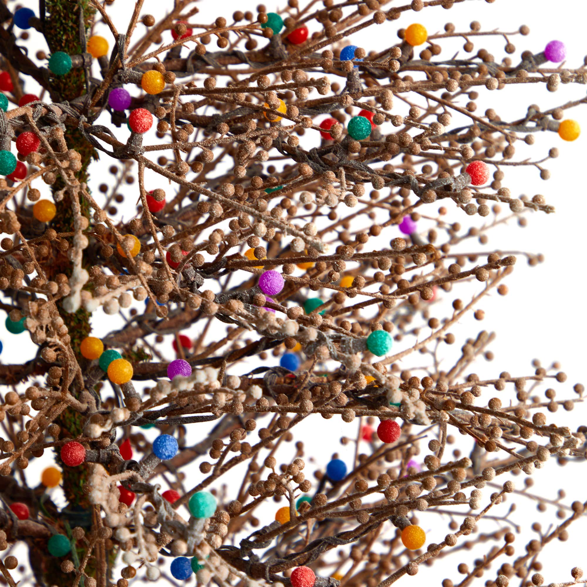 7ft. Pre-Lit Frosted Berry Twig Artificial Christmas Tree, Multicolor Gum Ball LED Lights