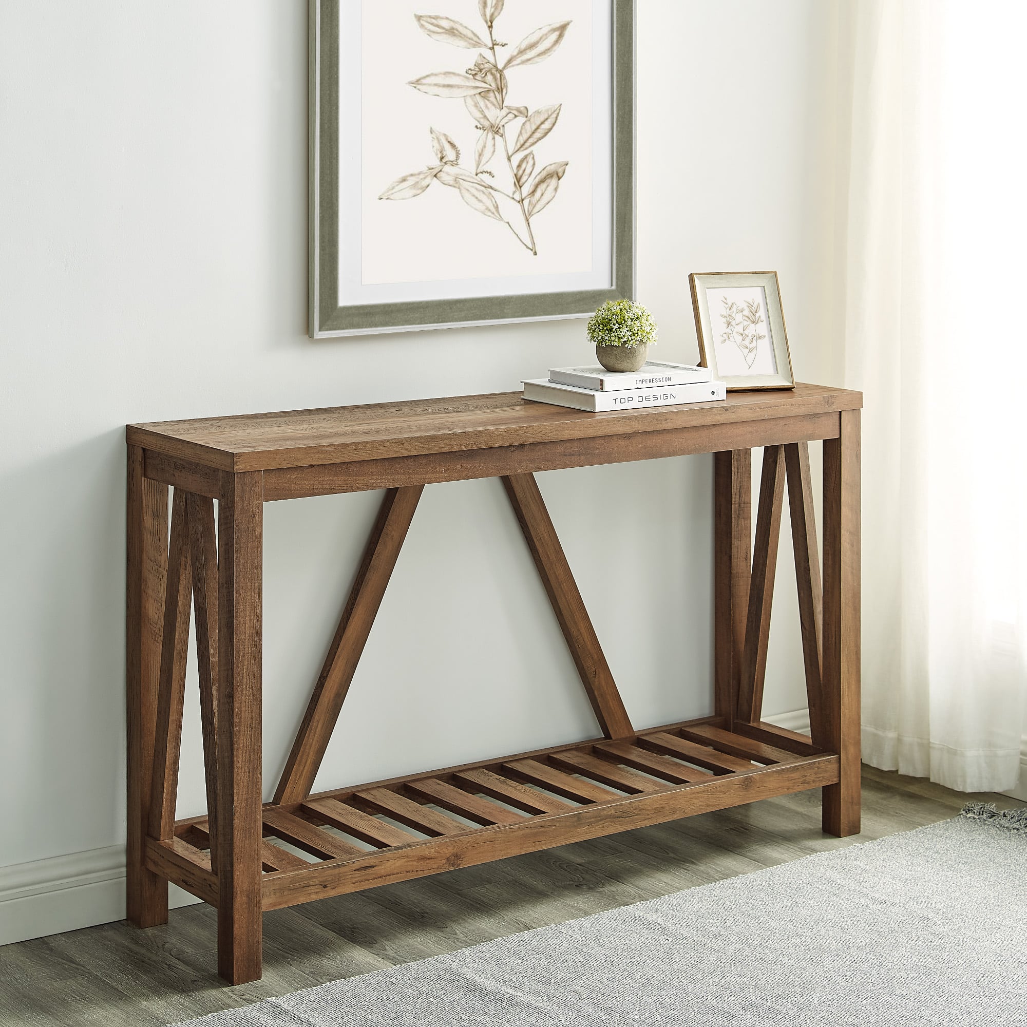 Walker Edison Reclaimed Barnwood Rustic A-Frame Entry Table