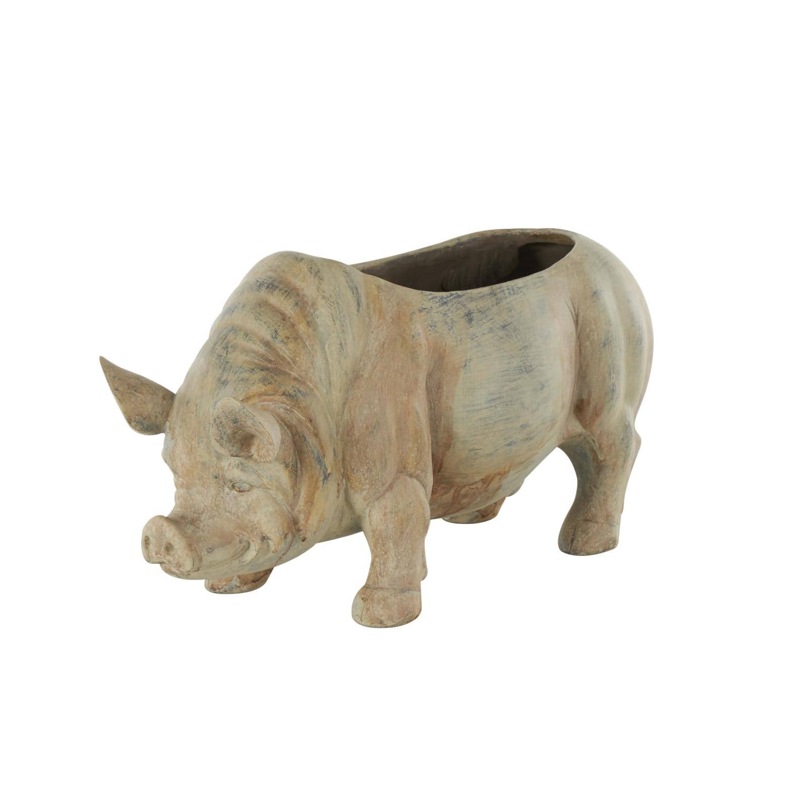 16&#x22; Distressed Light Brown Pig Planter