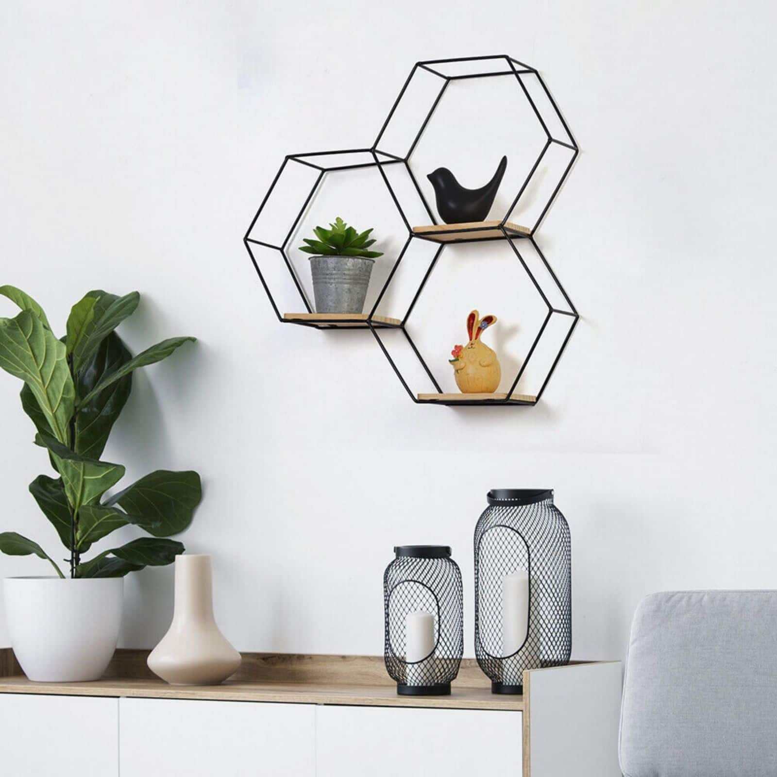 Nex&#x2122; Black Metal Modern Floating Hexagonal Shelf