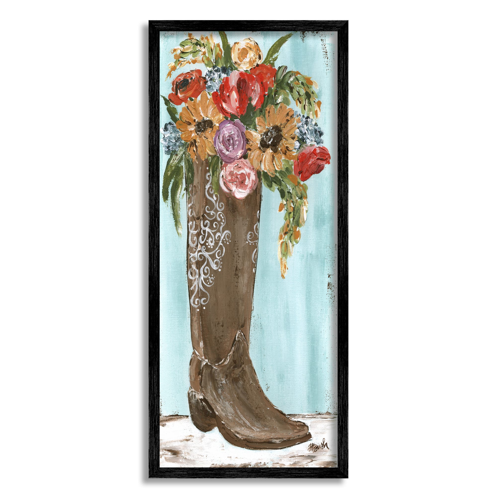 Stupell Industries Western Cowboy Boot Abstract Summer Harvest Florals Sunflowers Framed Wall Art