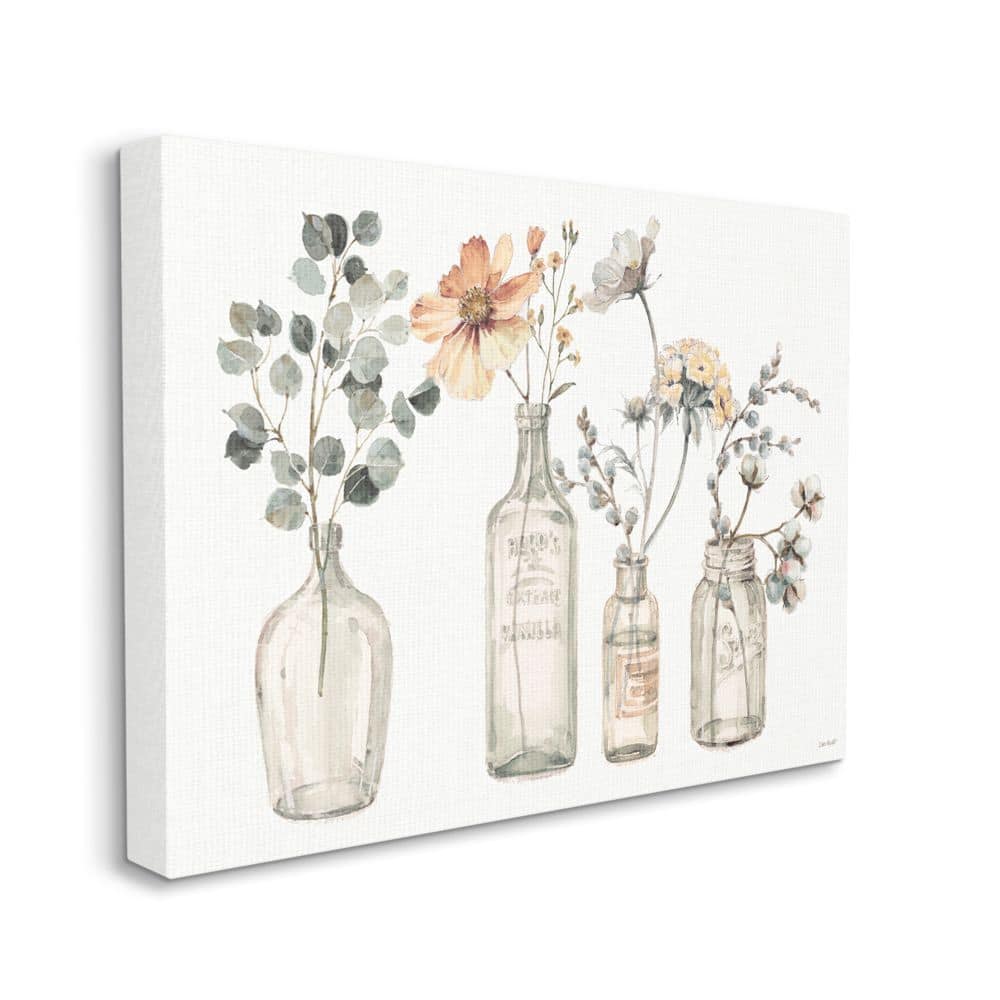 Stupell Industries Antique Floral Bouquets Flowers Glass Jar Painting Canvas Wall Art