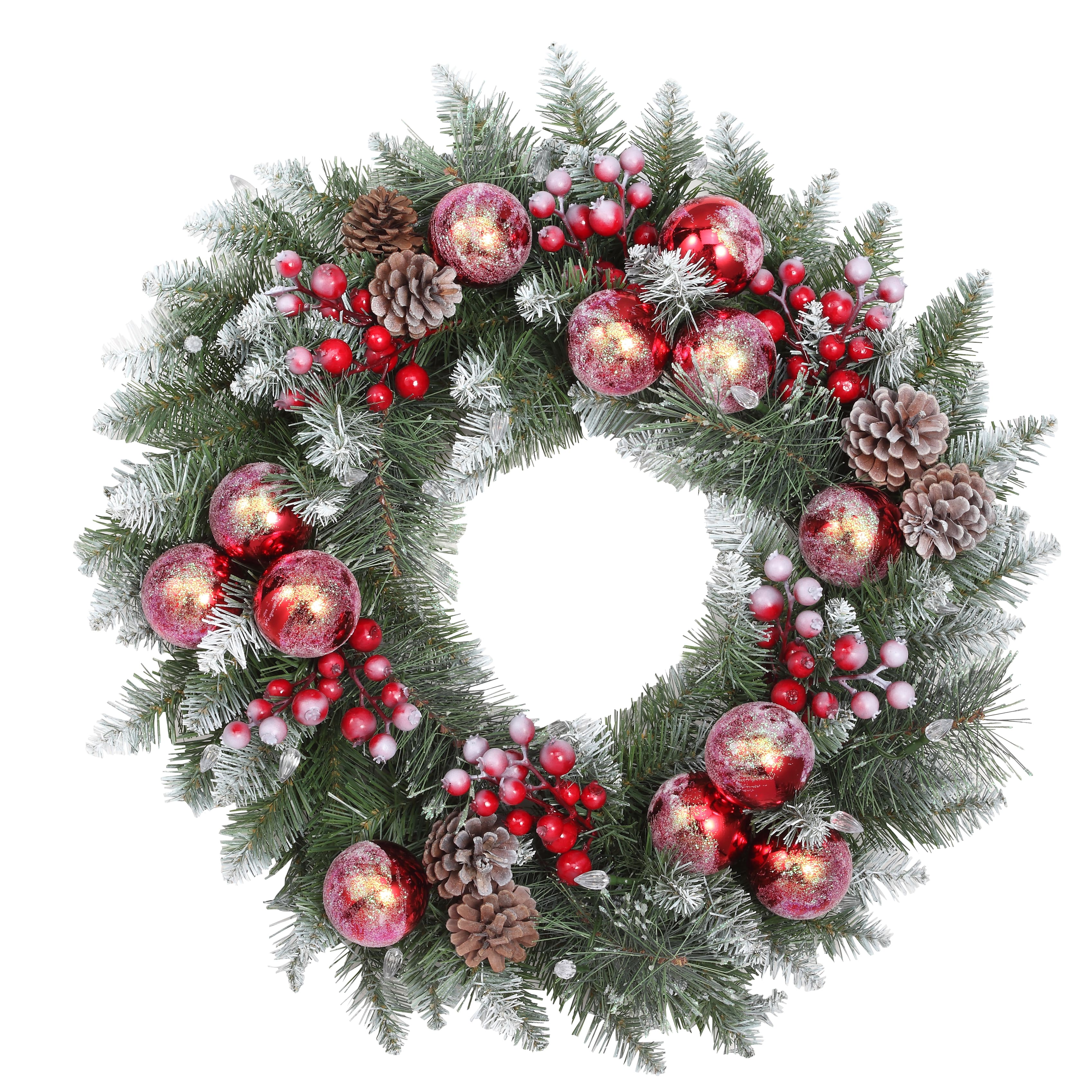 Haute Decor 24&#x22; Pre-Lit Frosted Ithica Pine Wreath, Soft White LED Lights