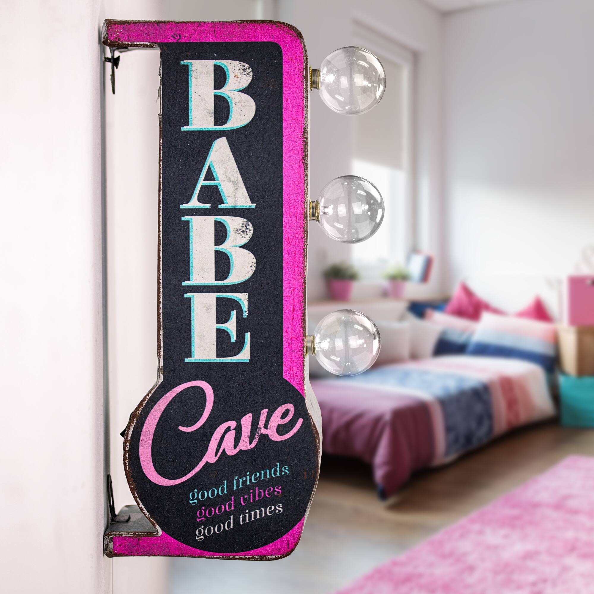 Babe Cave Vintage Mini Metal LED Marquee Wall Sign
