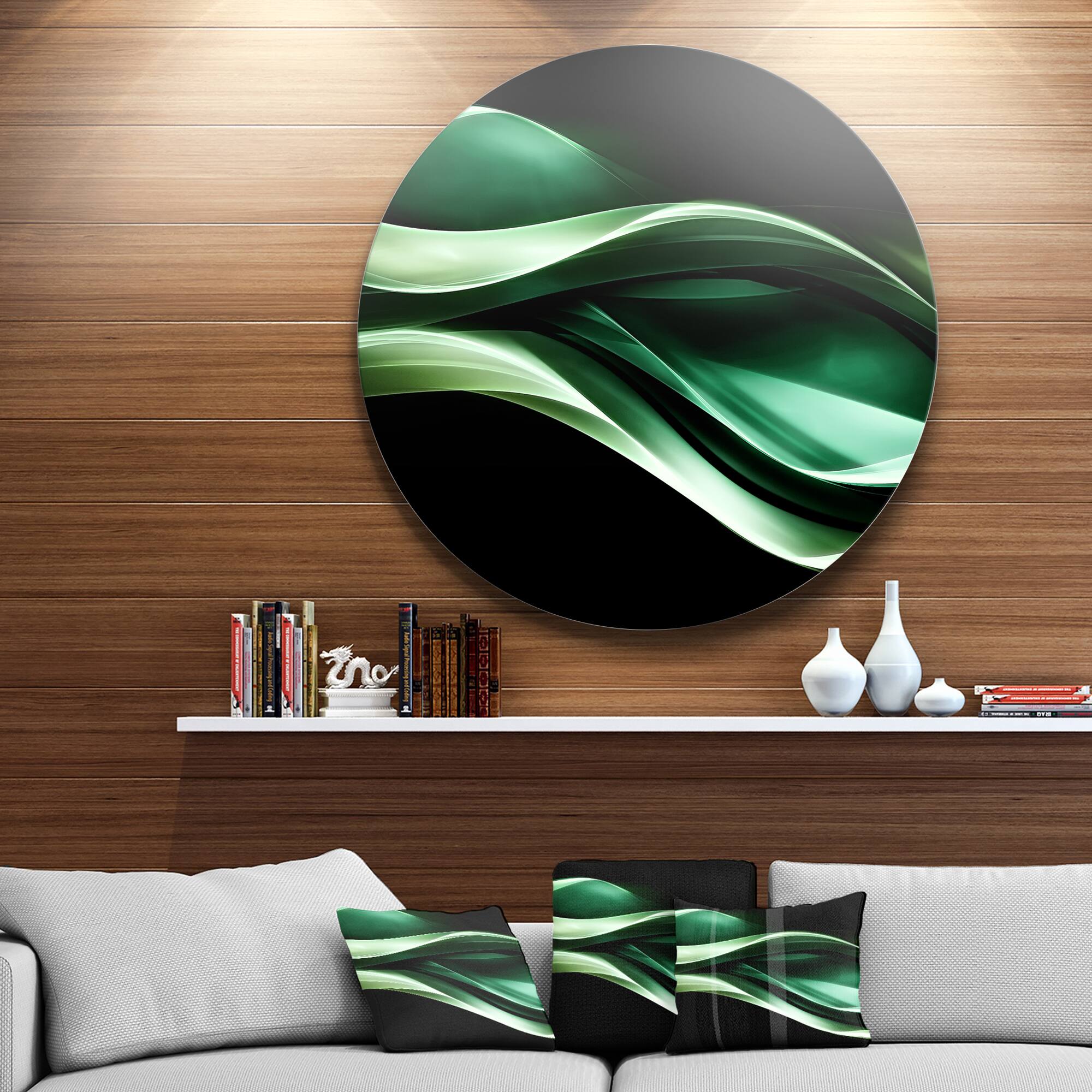 Designart - Glittering Green Pattern' Disc Abstract Circle Metal Wall Art
