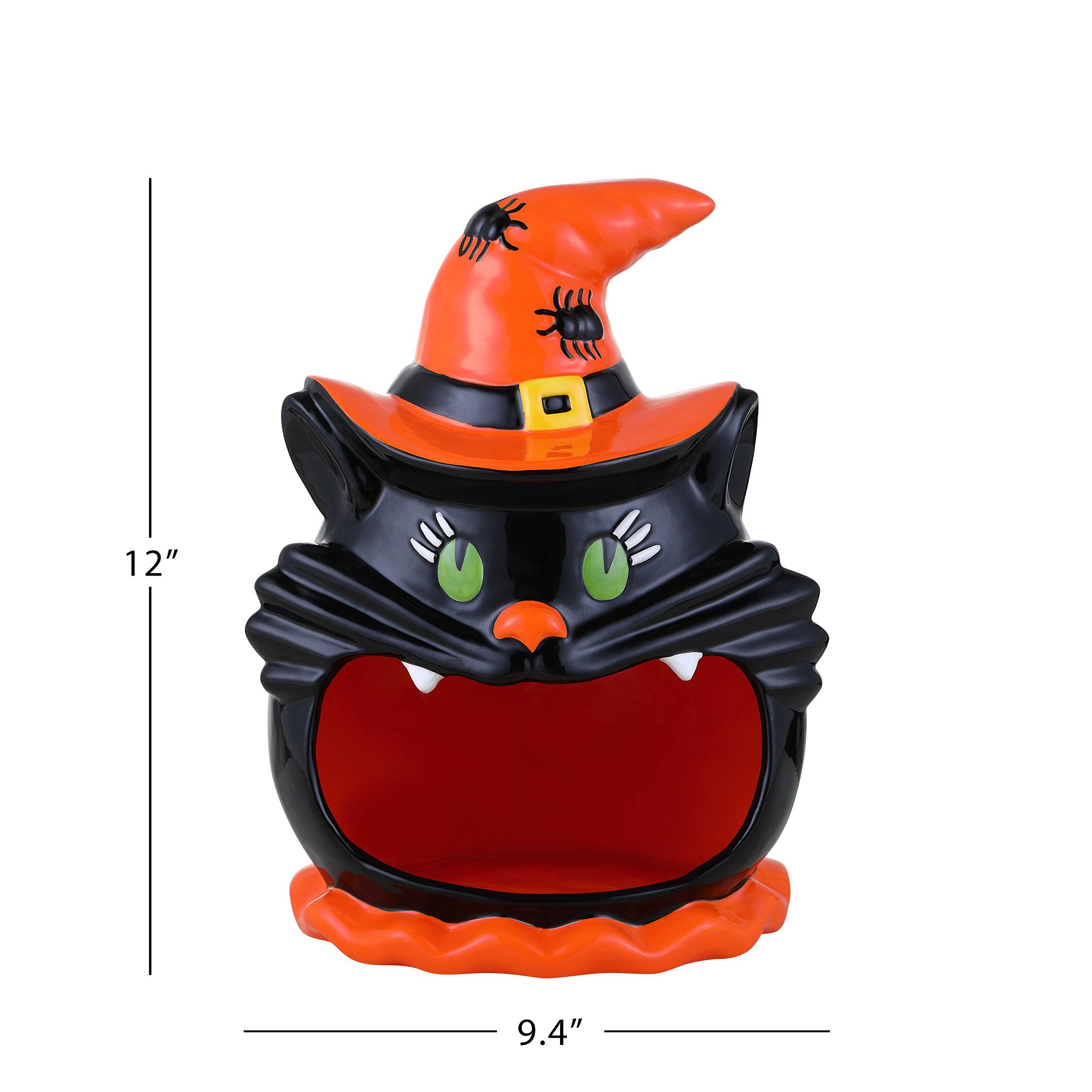 Mr. Halloween 12&#x22; Motion Activated Ceramic Black Cat Candy Bowl