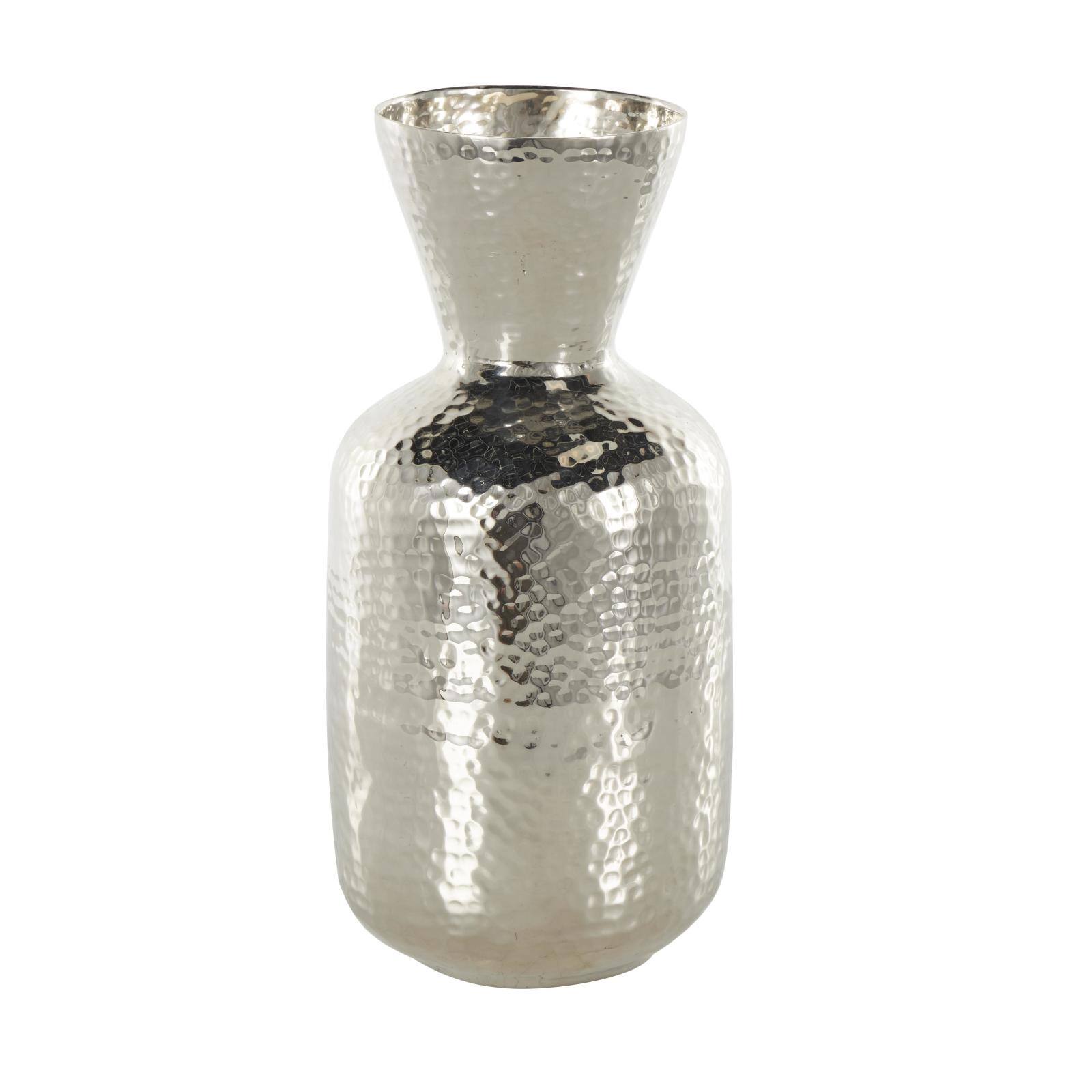 13" Silver Aluminum Metal Hammered Vase with Cone Shaped Opening