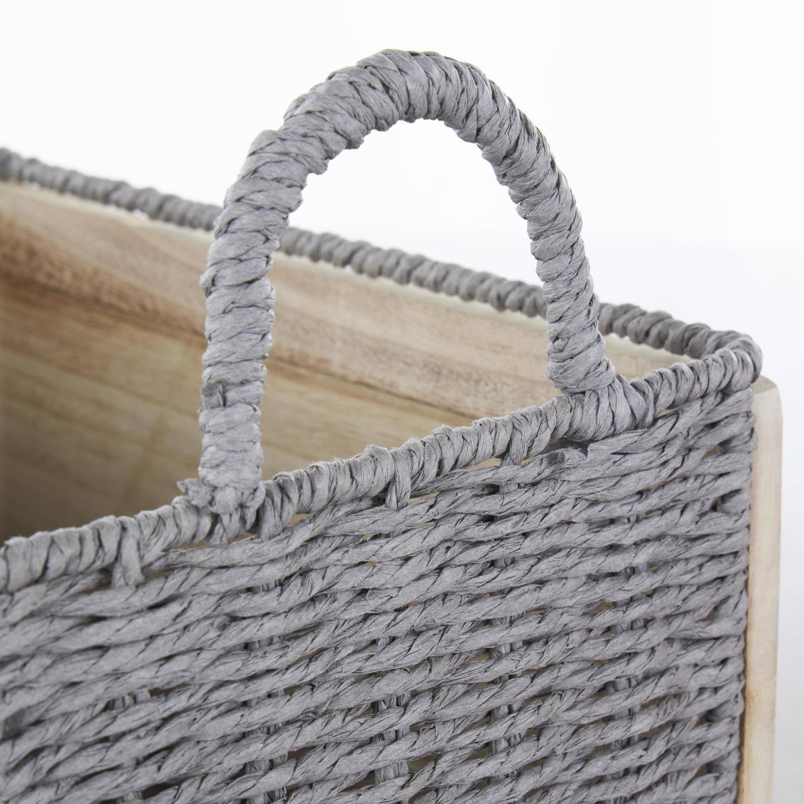 Light Brown Rattan Woven Basket with Gray Rope Handles, 3ct.