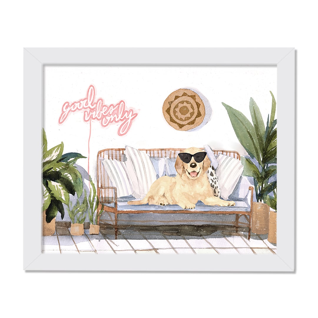 Good Vibes Only Puppy 1 11" x 14" White Framed Print Under Plexiglass
