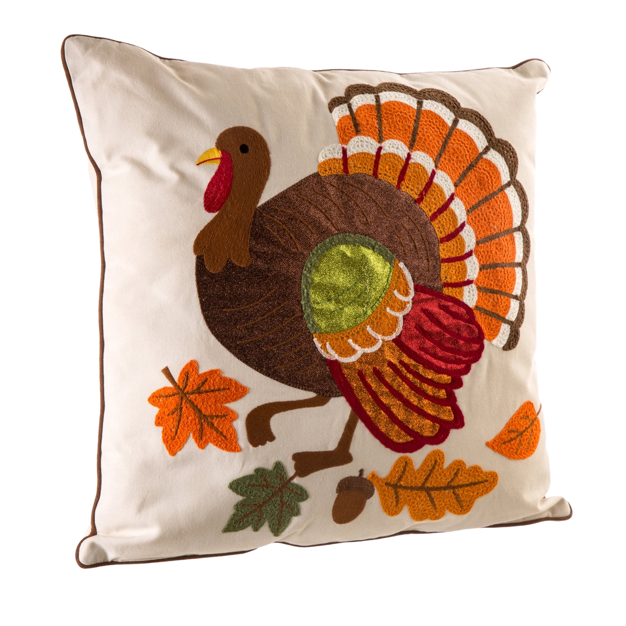 Glitzhome&#xAE; Cotton Embroidered Turkey Pillow Cover