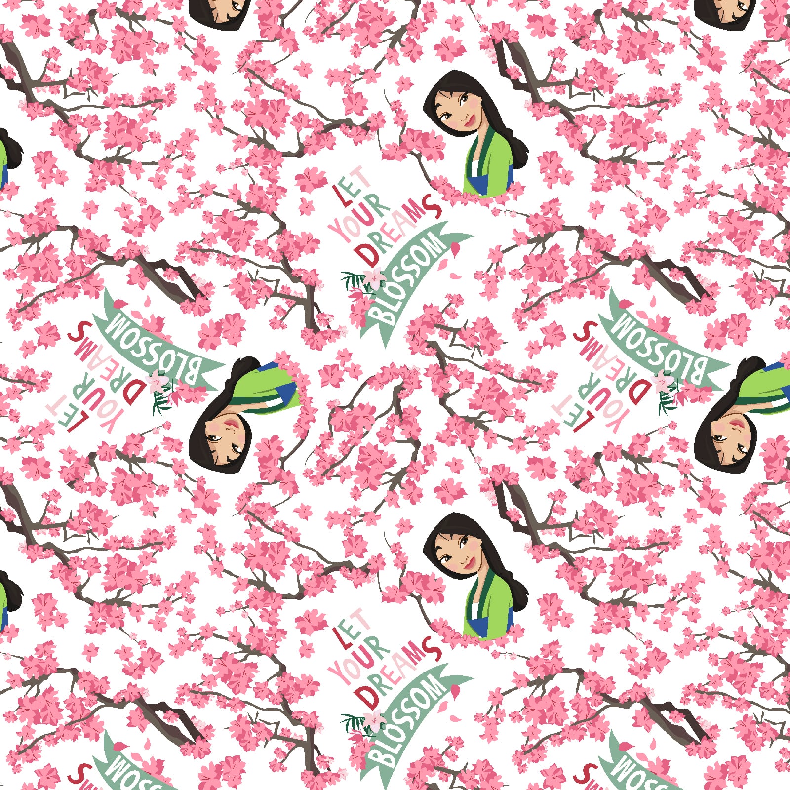 Disney® Princess Mulan White Let Your Dreams Blossom Cotton Fabric