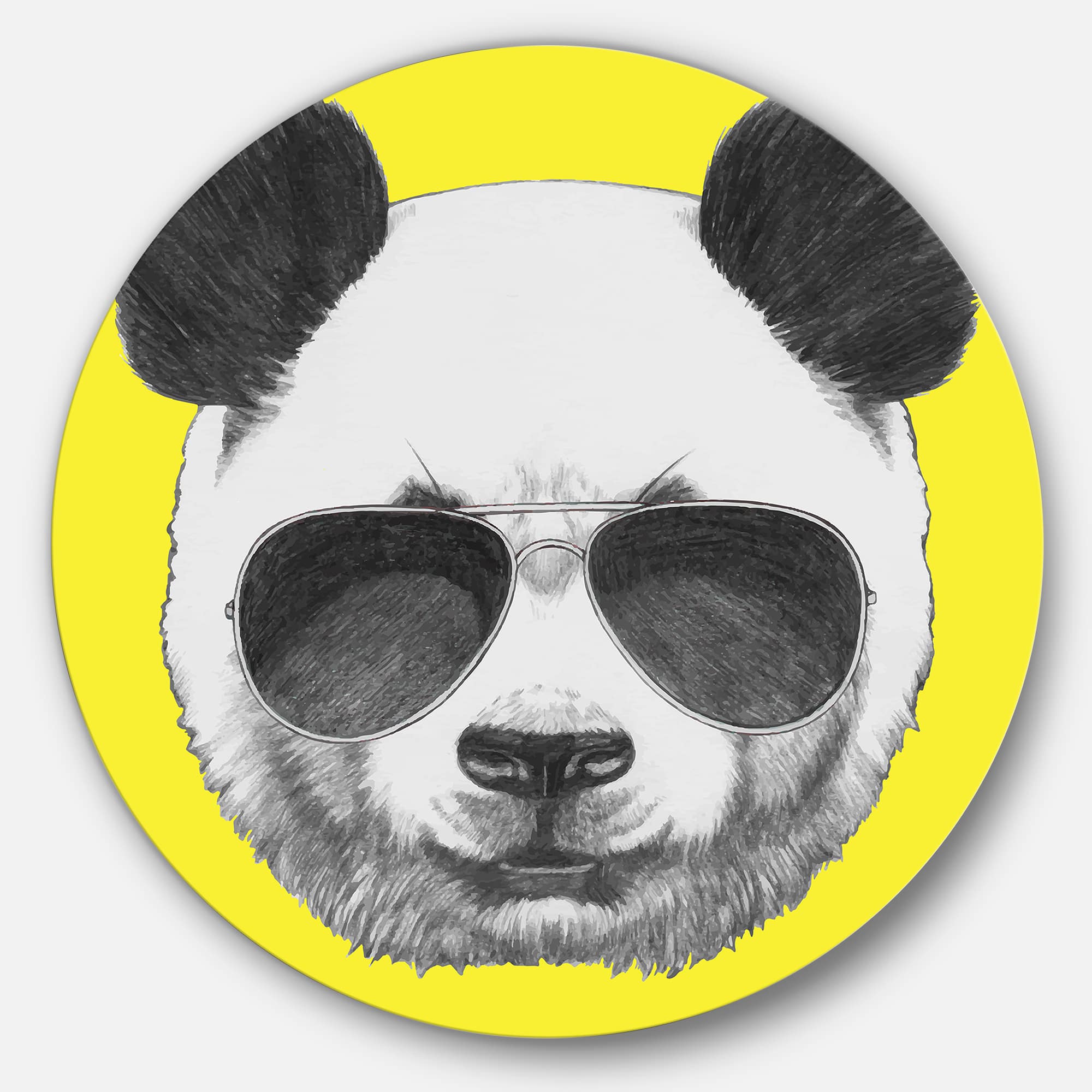 Designart - Funny Panda with Sunglasses' Disc Animal Metal Circle Wall Art