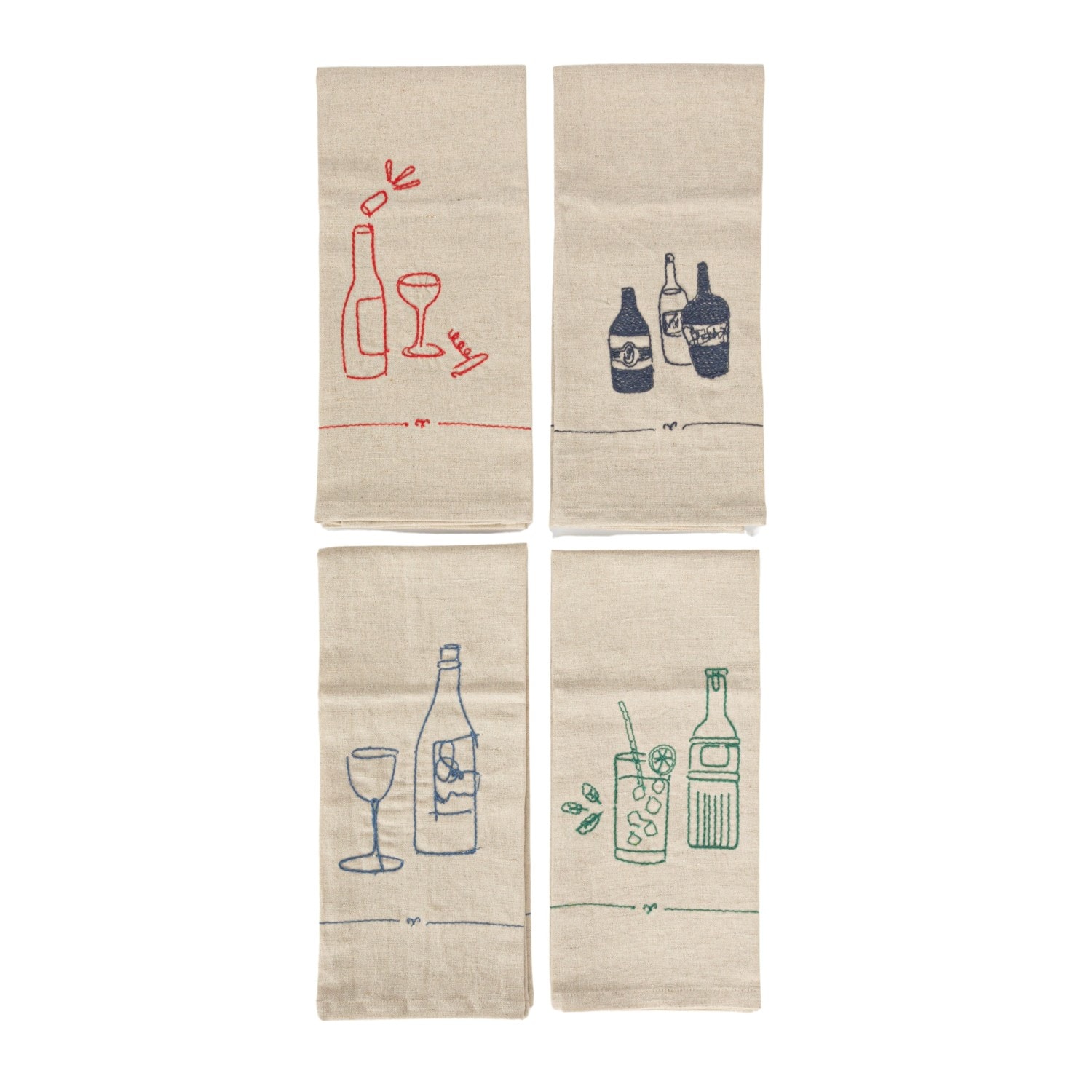 Drink &#x26; Glass Bottles Linen &#x26; Cotton Blend Tea Towels, 4ct.