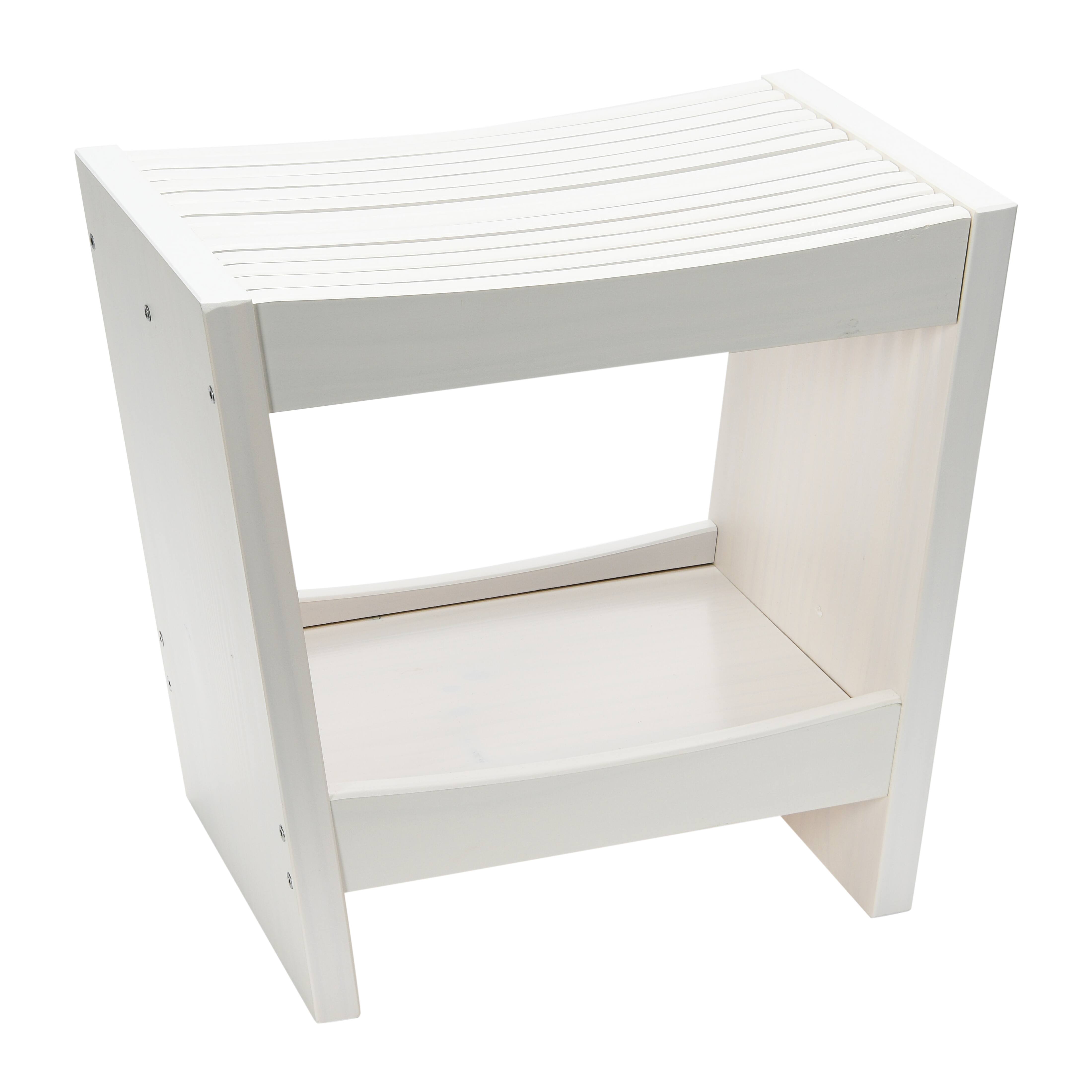 Hello Honey&#xAE; 18&#x22; Modern Slatted Solid Wood Stool With Storage Shelf