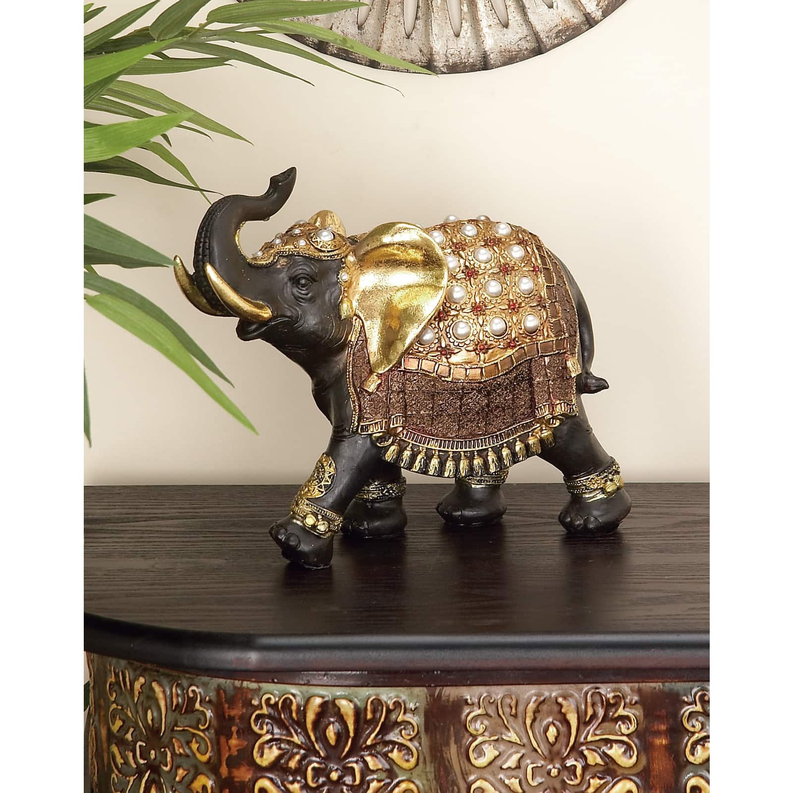 10&#x22; Brown Eclectic Polystone Elephant Sculpture