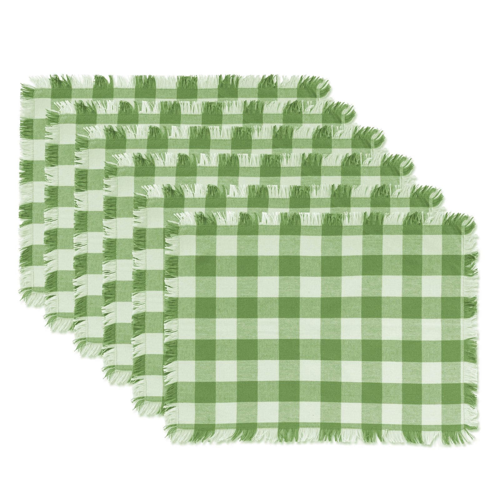 DII® Bright Green Heavyweight Check Fringed Placemat Set, 6ct.