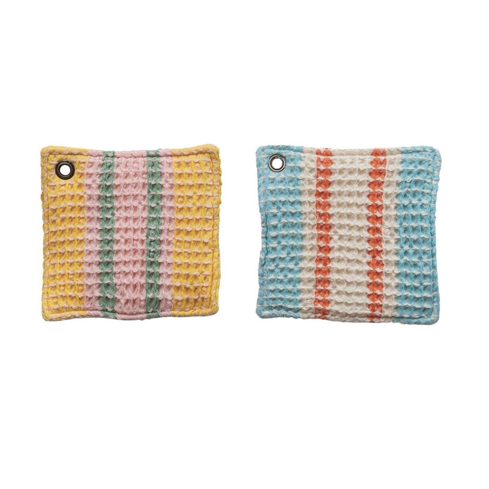 Hello Honey&#xAE; Stripes Cotton Waffle Weave Pot Holders with Grommets Set