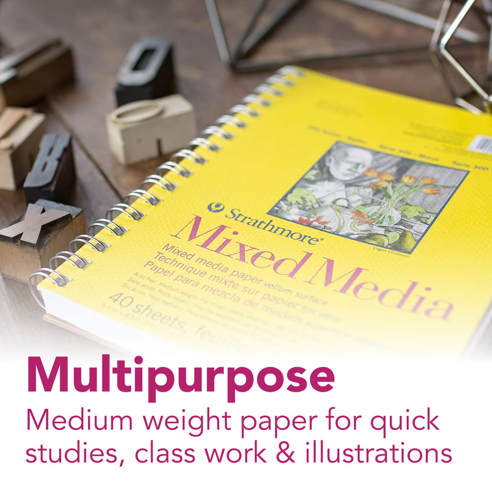 Strathmore Mixed Media Paper Pad, 300 Series, 40 Sheets, 9" x 12"