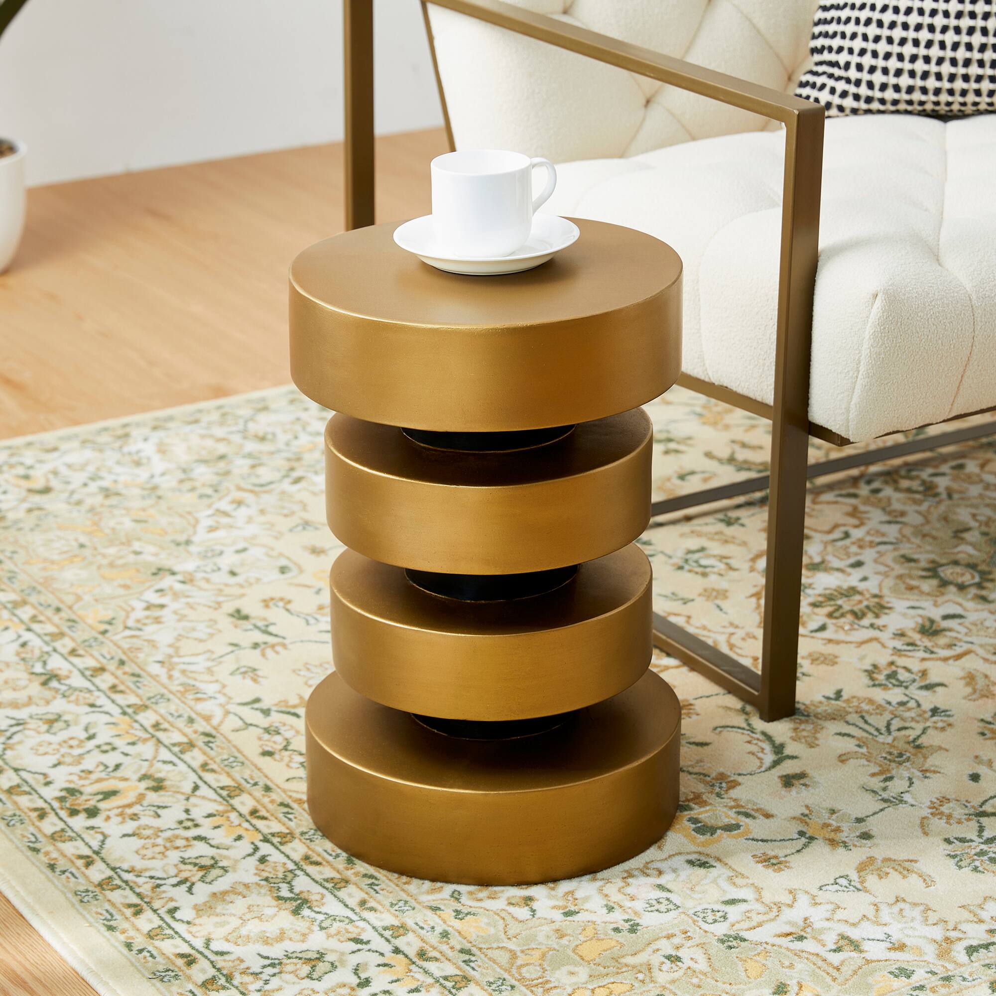 Glitzhome® 18" Antique Gold Floating Disks Side Table