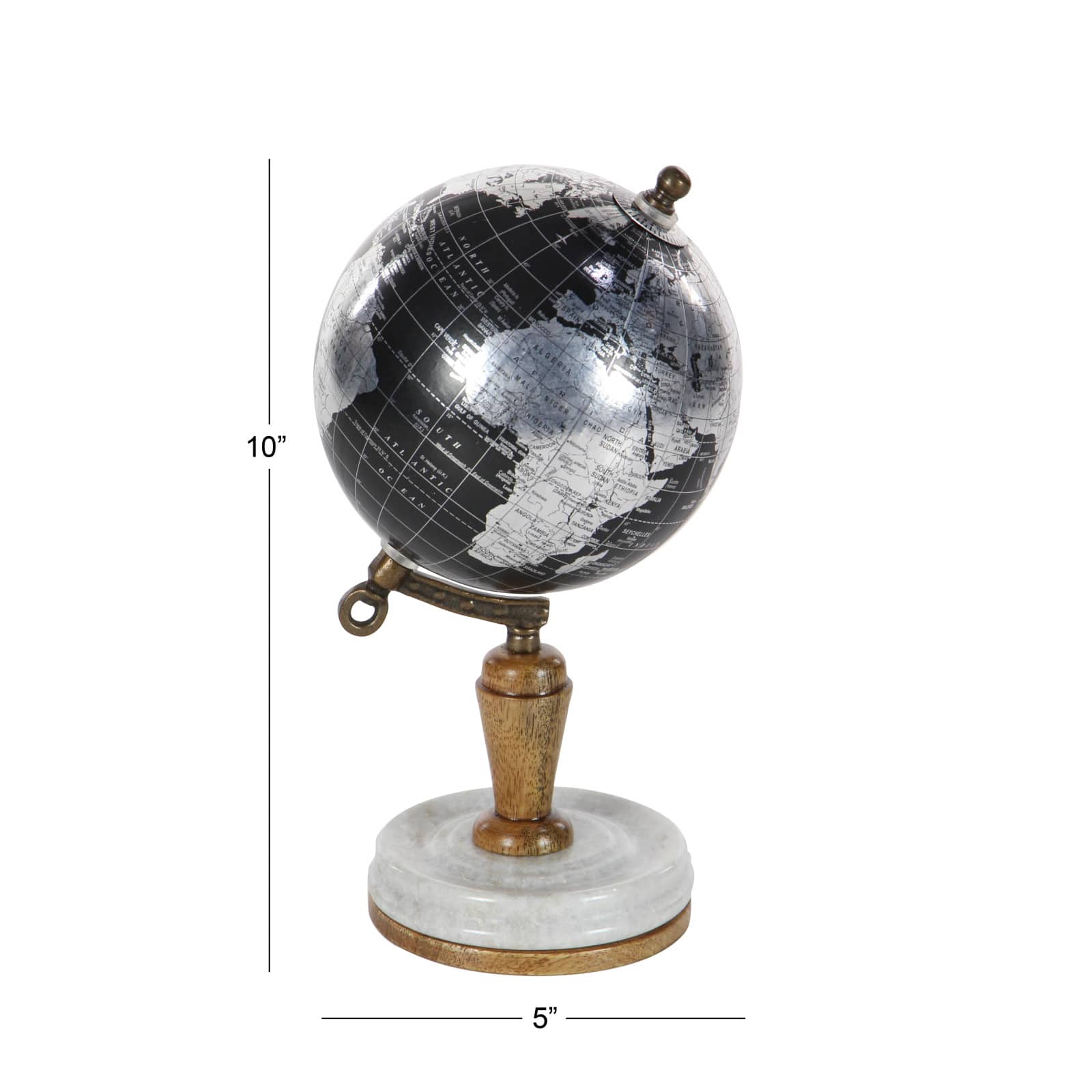 10" Black Marble & Metal Modern Globe