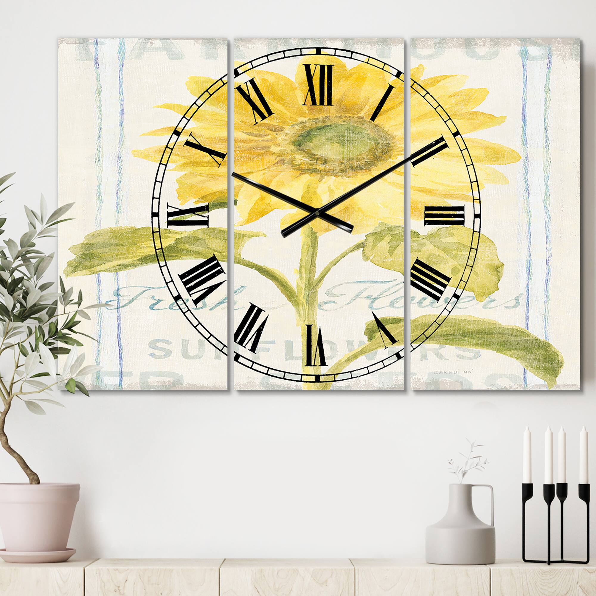 Designart 'Floursack Florals Ii Farmhouse Multipanel Wall Clock