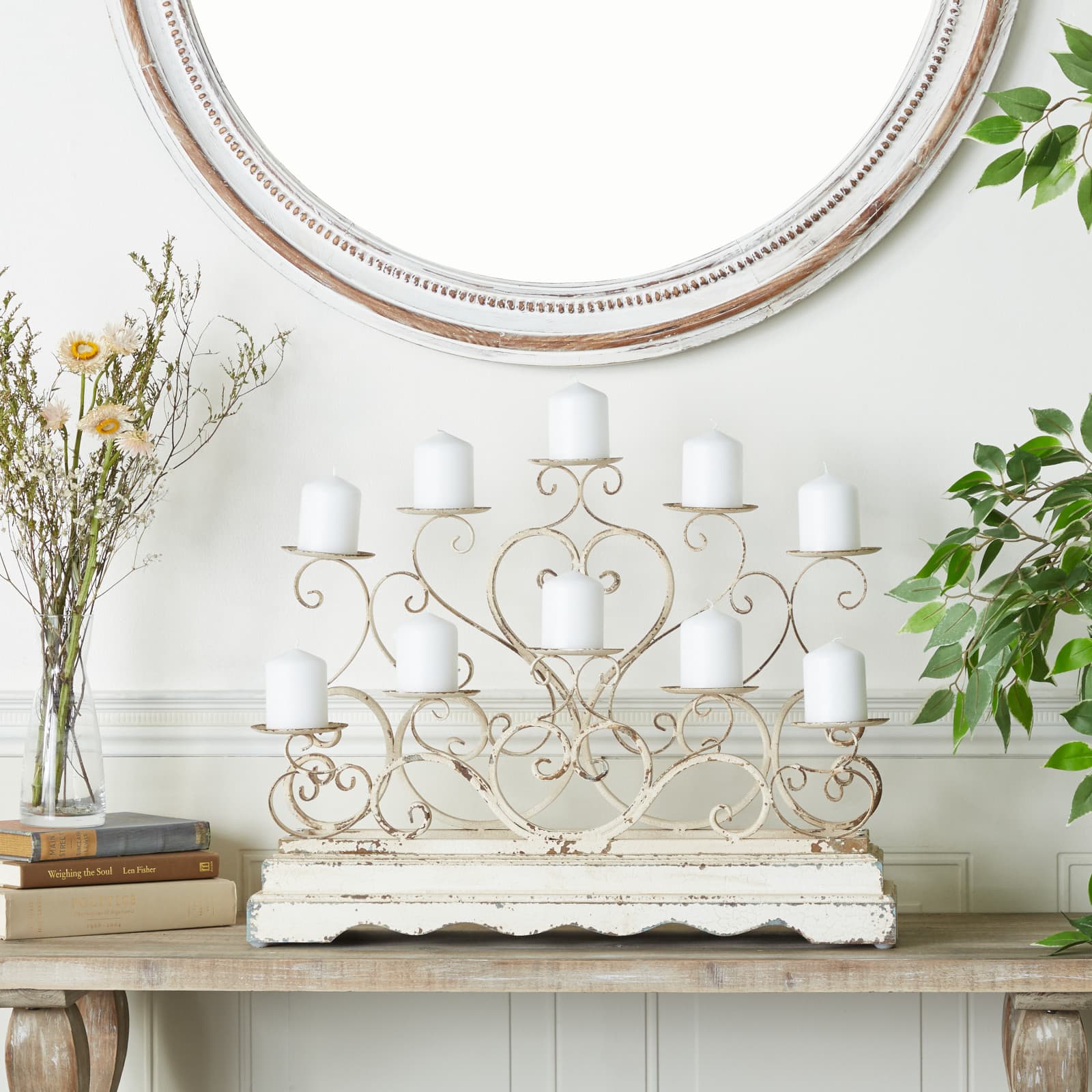 White Iron French Country Candelabra, 18&#x22; x 23&#x22; x 8&#x22;
