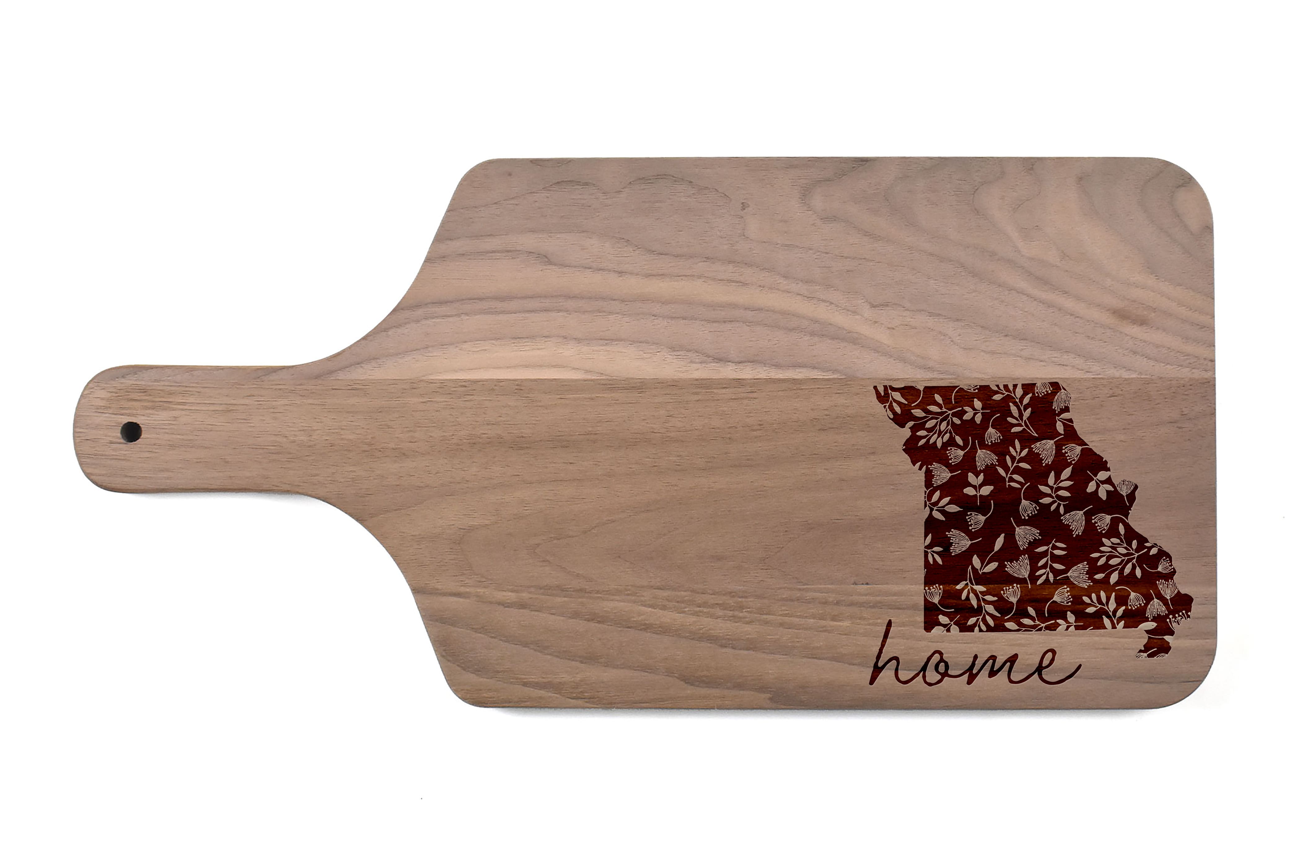 17&#x22; Floral Home State Walnut Paddle Cutting Board