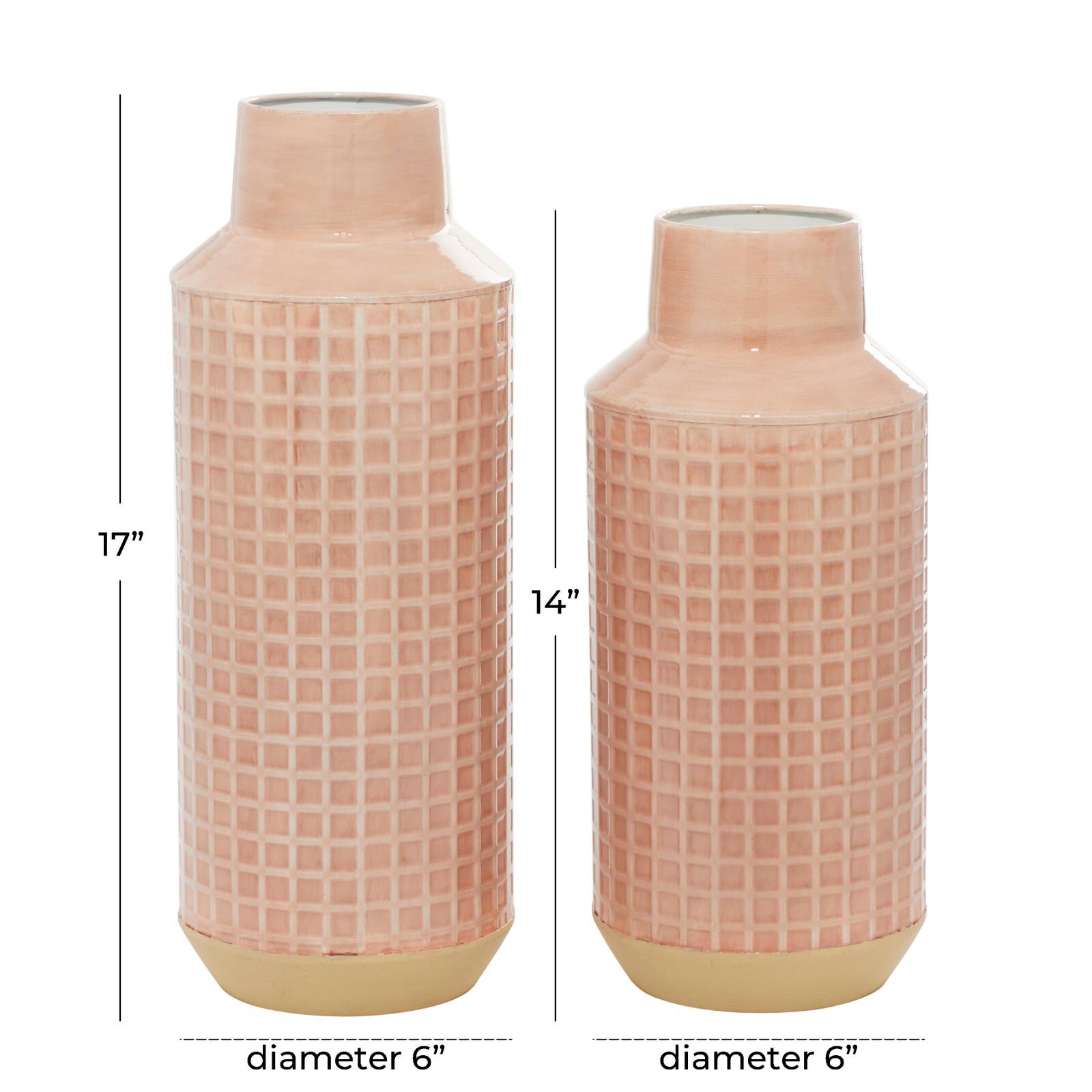 Set of 2 Brown Metal Contemporary Vase, 14", 17"