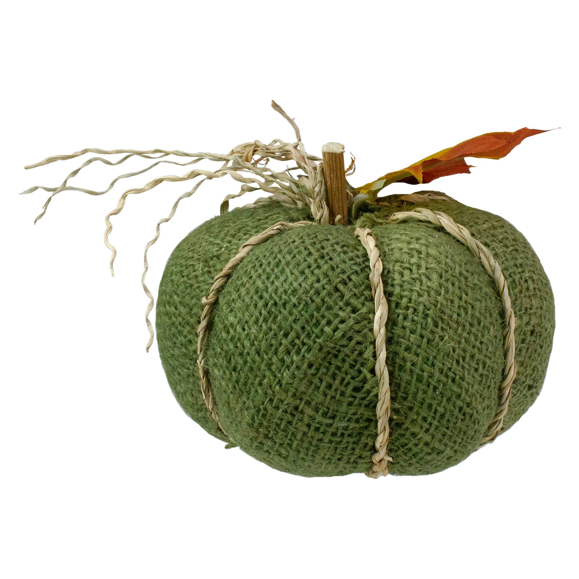 5.5" Green Burlap Autumn Harvest Tabletop Pumpkin