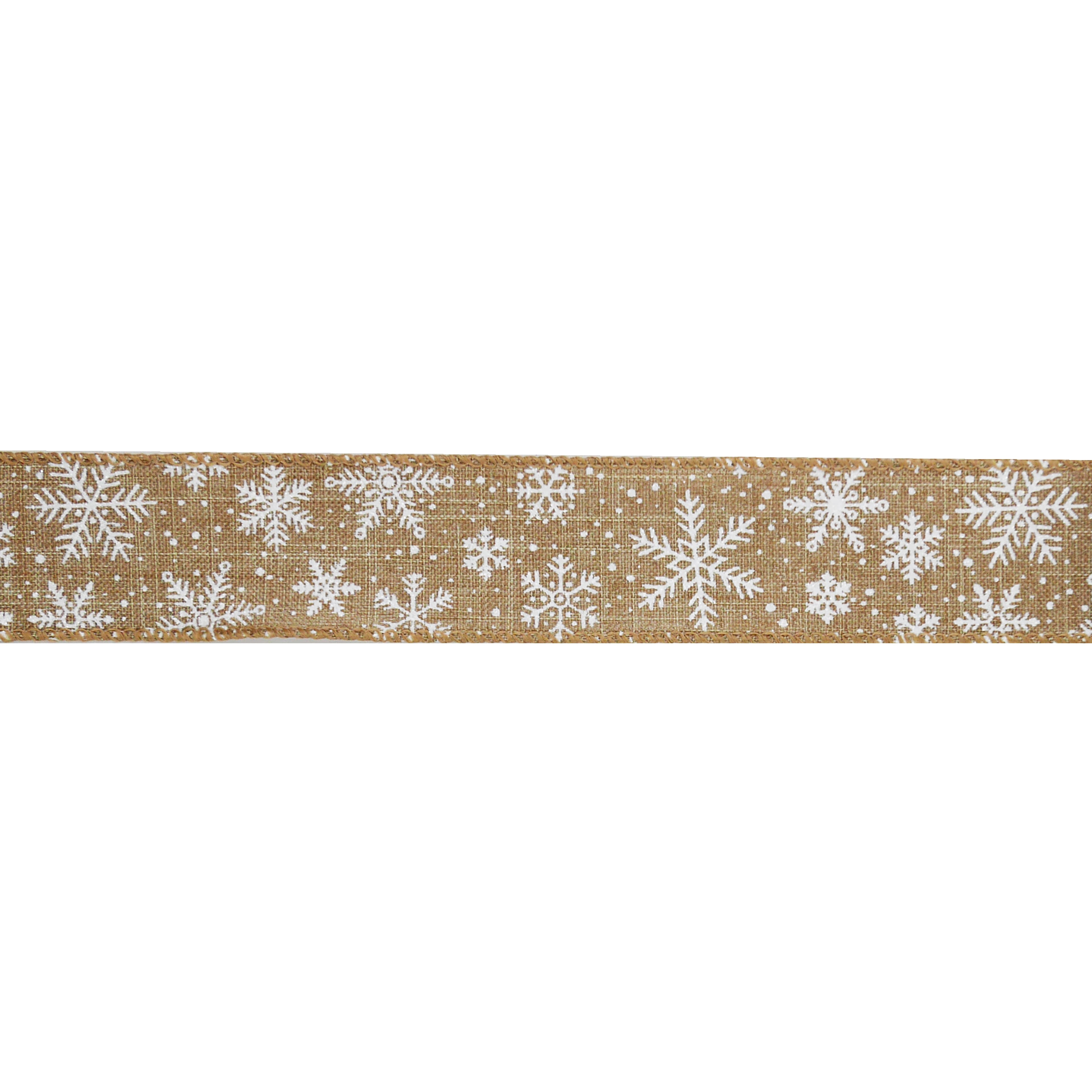 1.5" x 30ft. White Snowflakes Wired Faux Linen Ribbon by Celebrate It®
