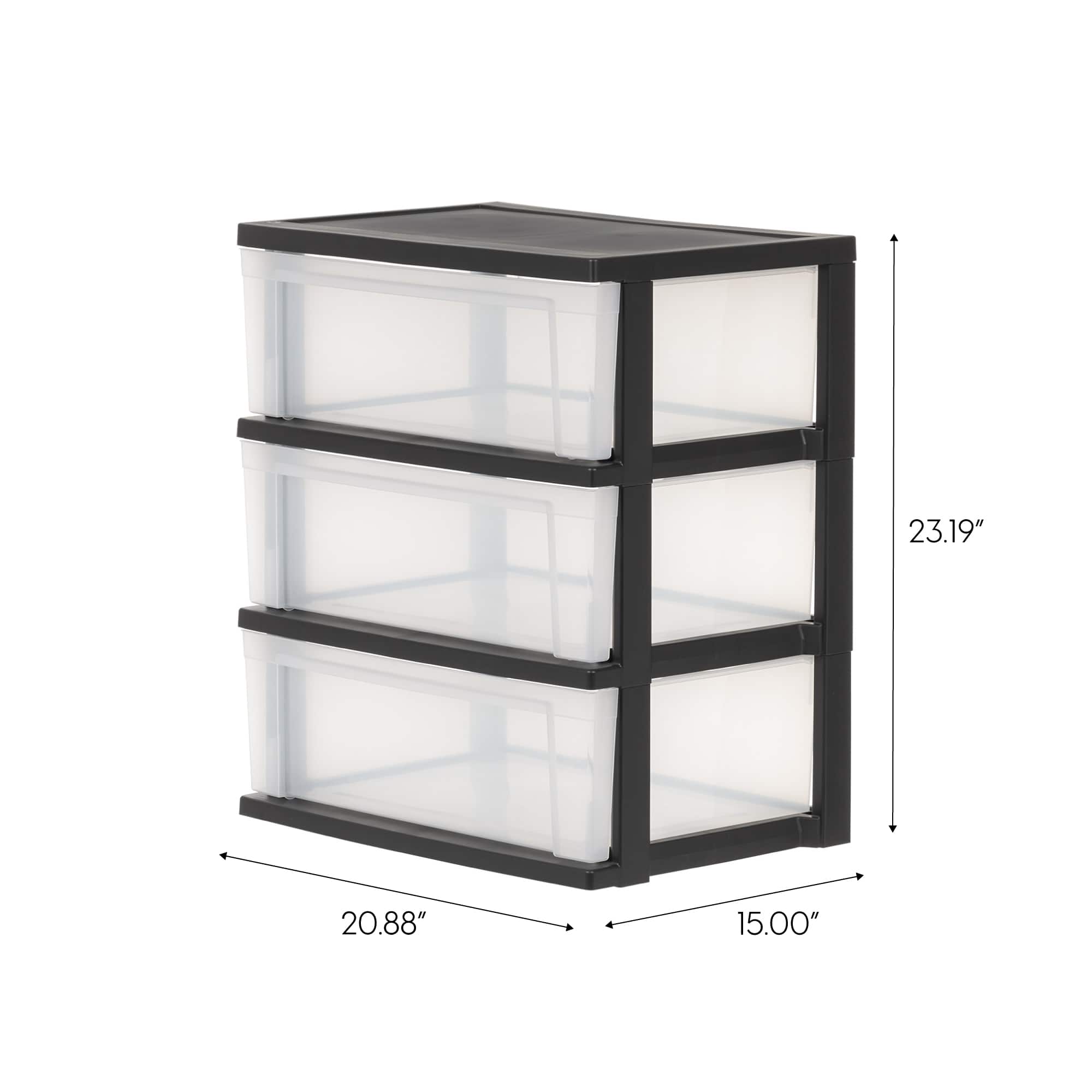 IRIS&#xAE; 29qt. Black &#x26; Clear Wide 3-Drawer Chests, 2ct.
