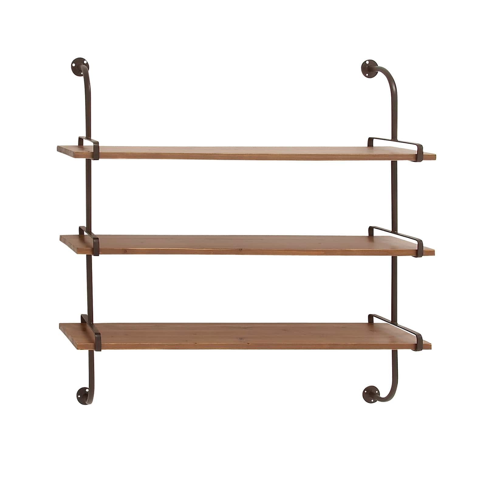 Brown 3-Tier Industrial Wood Wall Shelf