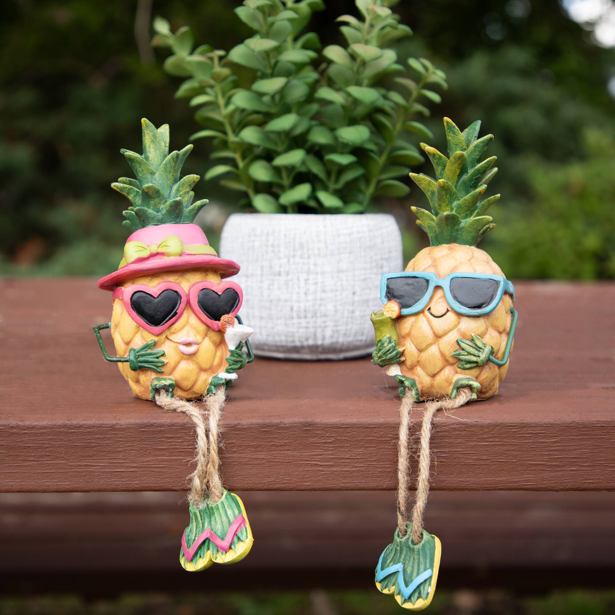 6.25" Tropical Girl Pineapple with Cocktail Outdoor Garden Statue