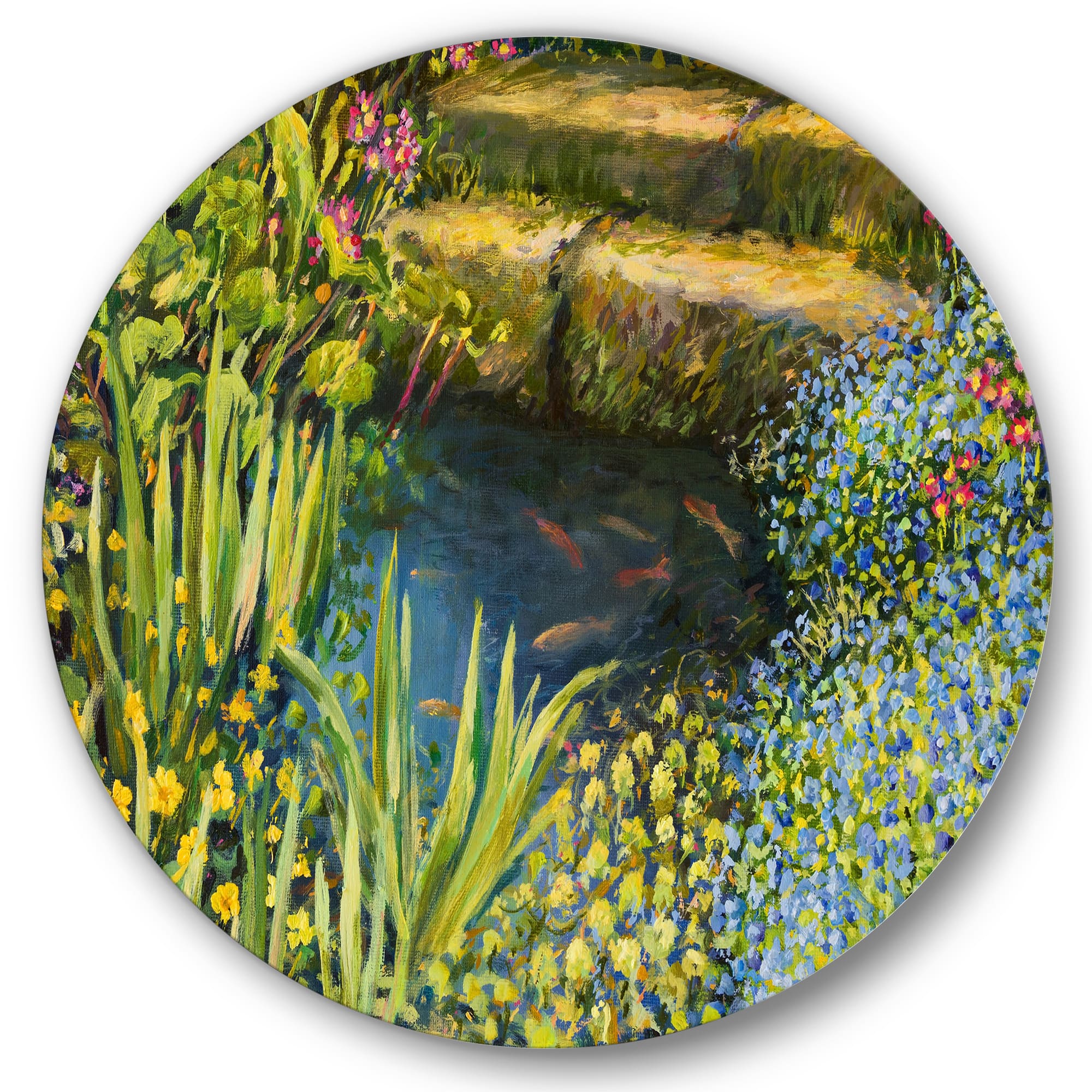 Designart - Colorful Silence At The Lake Side - Lake House Metal Circle Wall Art