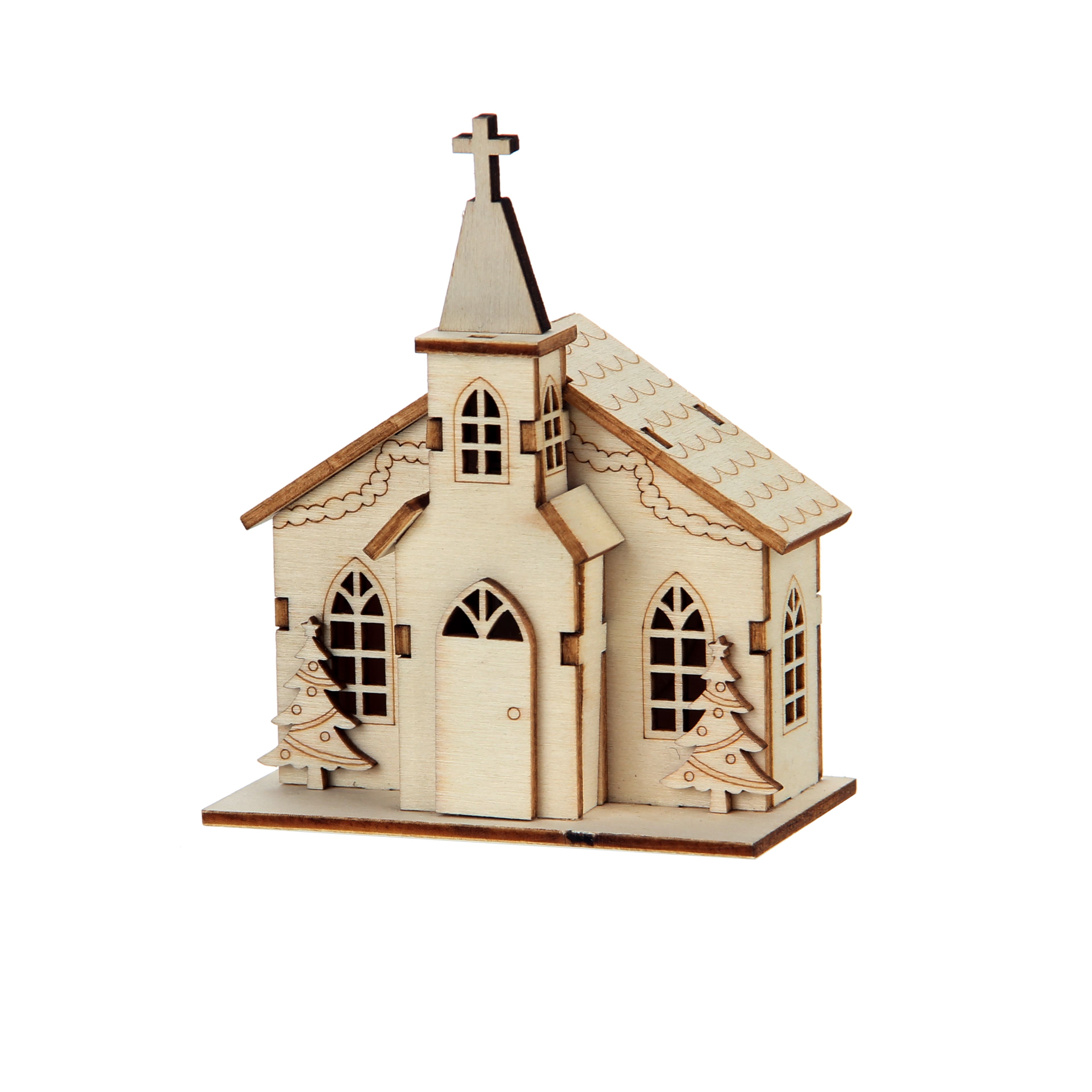 4.5&#x22; Unfinished Village Church DIY LED Wood D&#xE9;cor by Make Market&#xAE;
