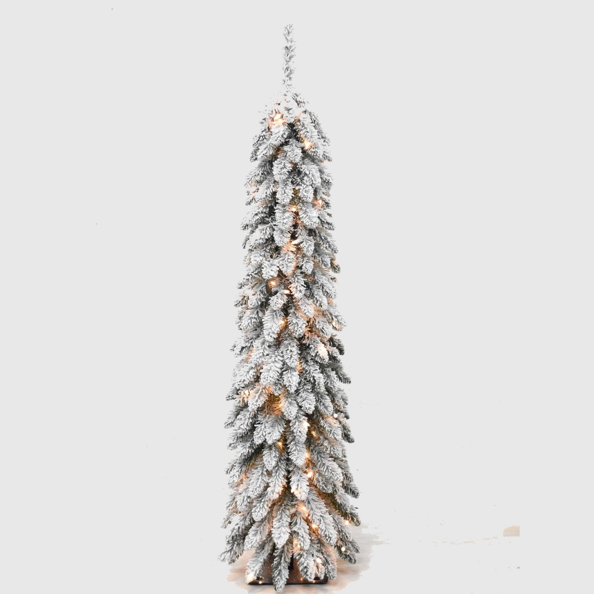 5ft. Pre-Lit Pencil Flocked Alpine Artificial Christmas Tree, Clear Lights