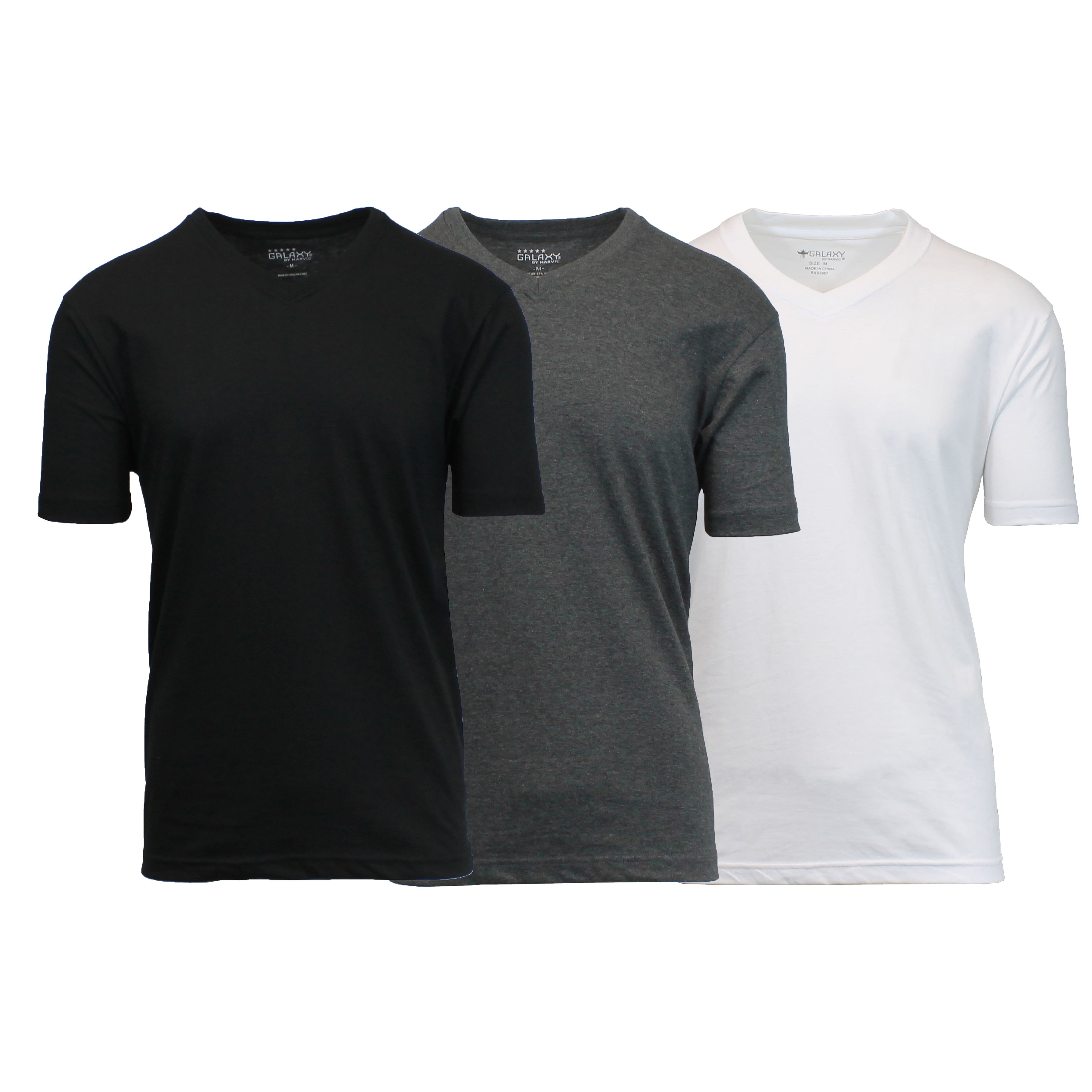 Galaxy by Harvic Men's Short Sleeve V-Neck T-Shirt 3 Pack | Adult ...