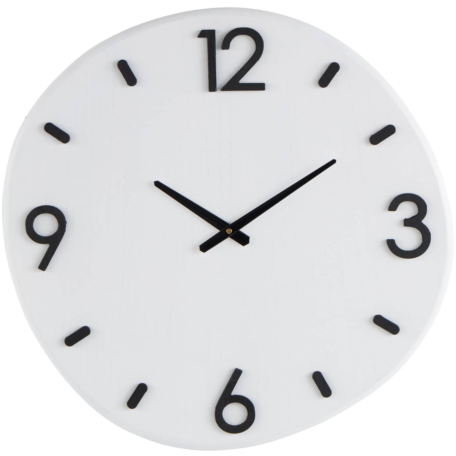 24" x 23" White Wood Round Decorative Wall Clock with Black Hands & Numbers