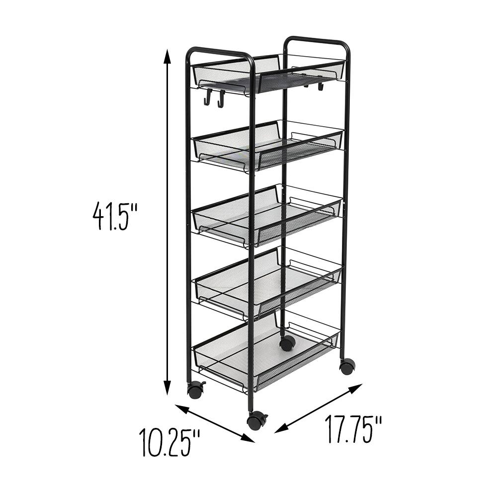 Honey Can Do Black 5-Tier Rolling Storage Cart