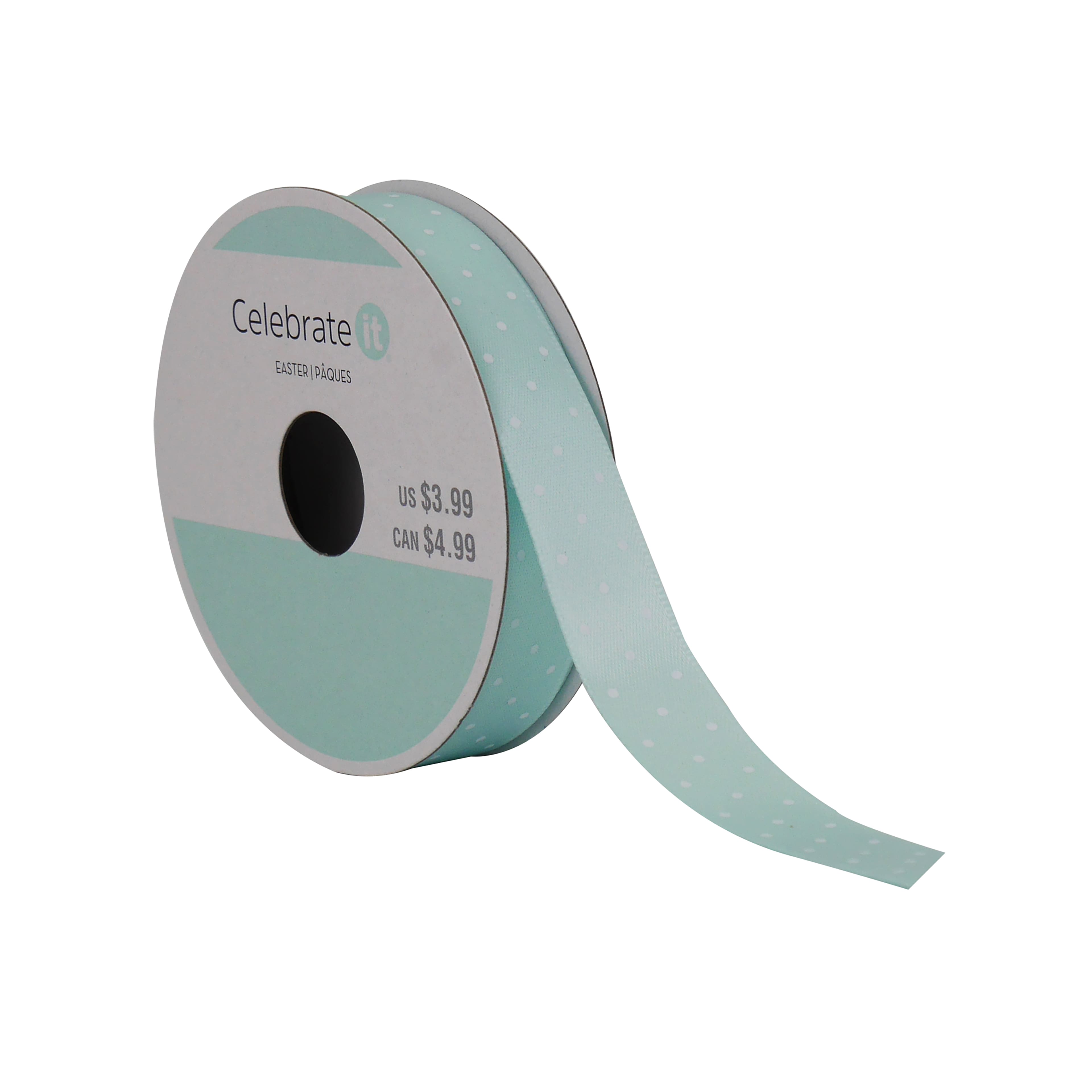 5/8&#x22; x 12ft. Blue &#x26; White Dots Satin Ribbon by Celebrate It&#xAE; Easter