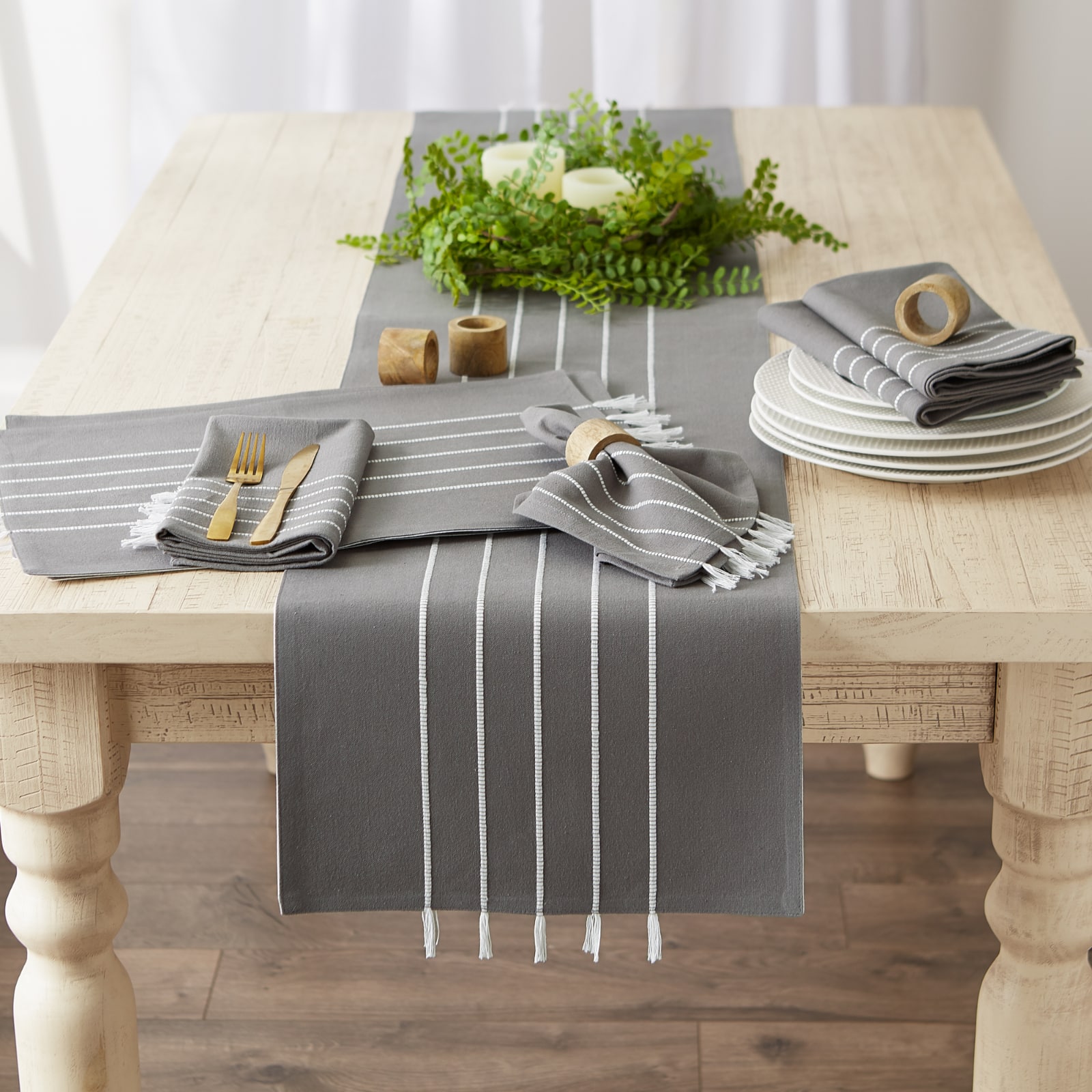 DII&#xAE; 72&#x22; Striped Tassel Table Runner