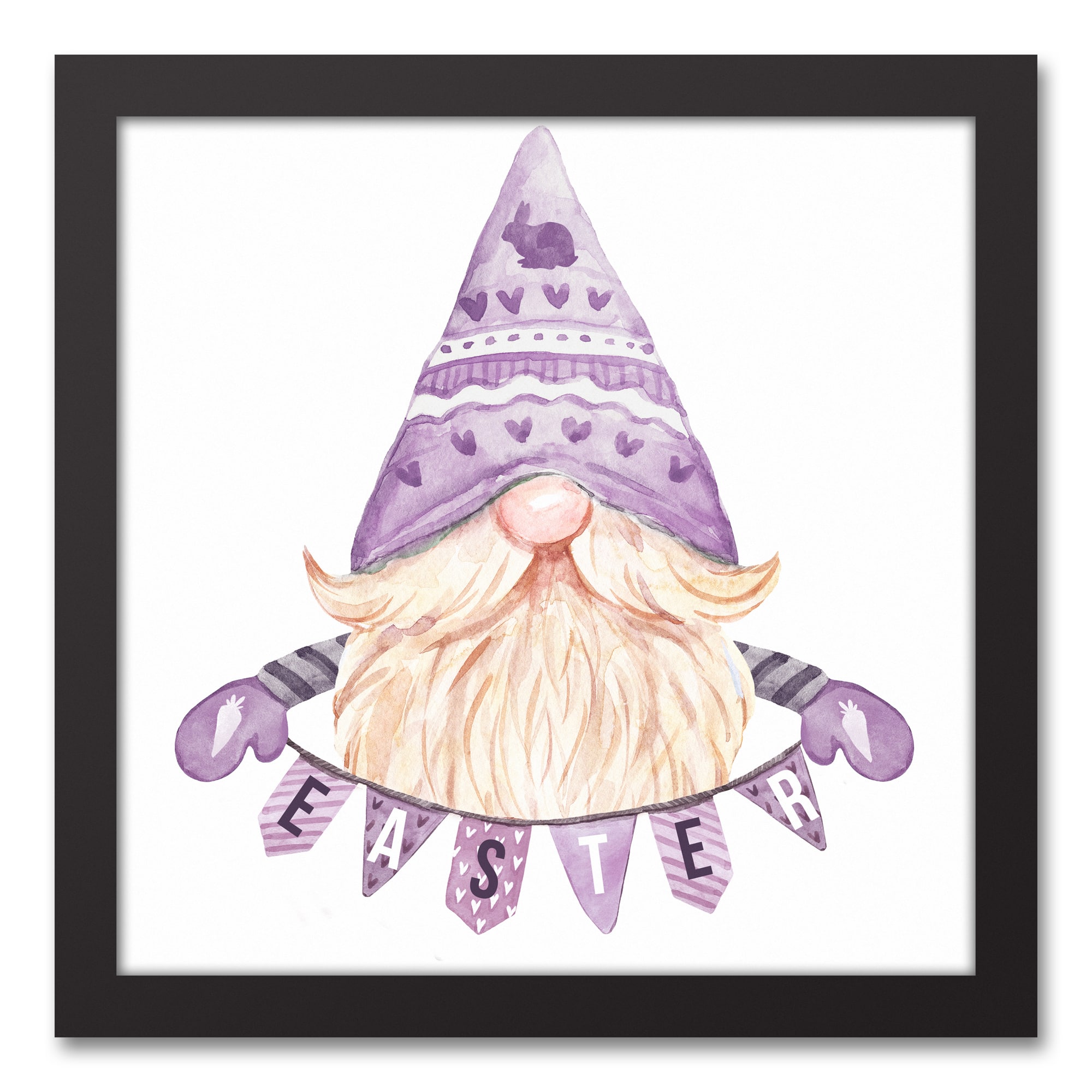 Easter Gnome Banner 12" x 12" Black Floating Framed Canvas