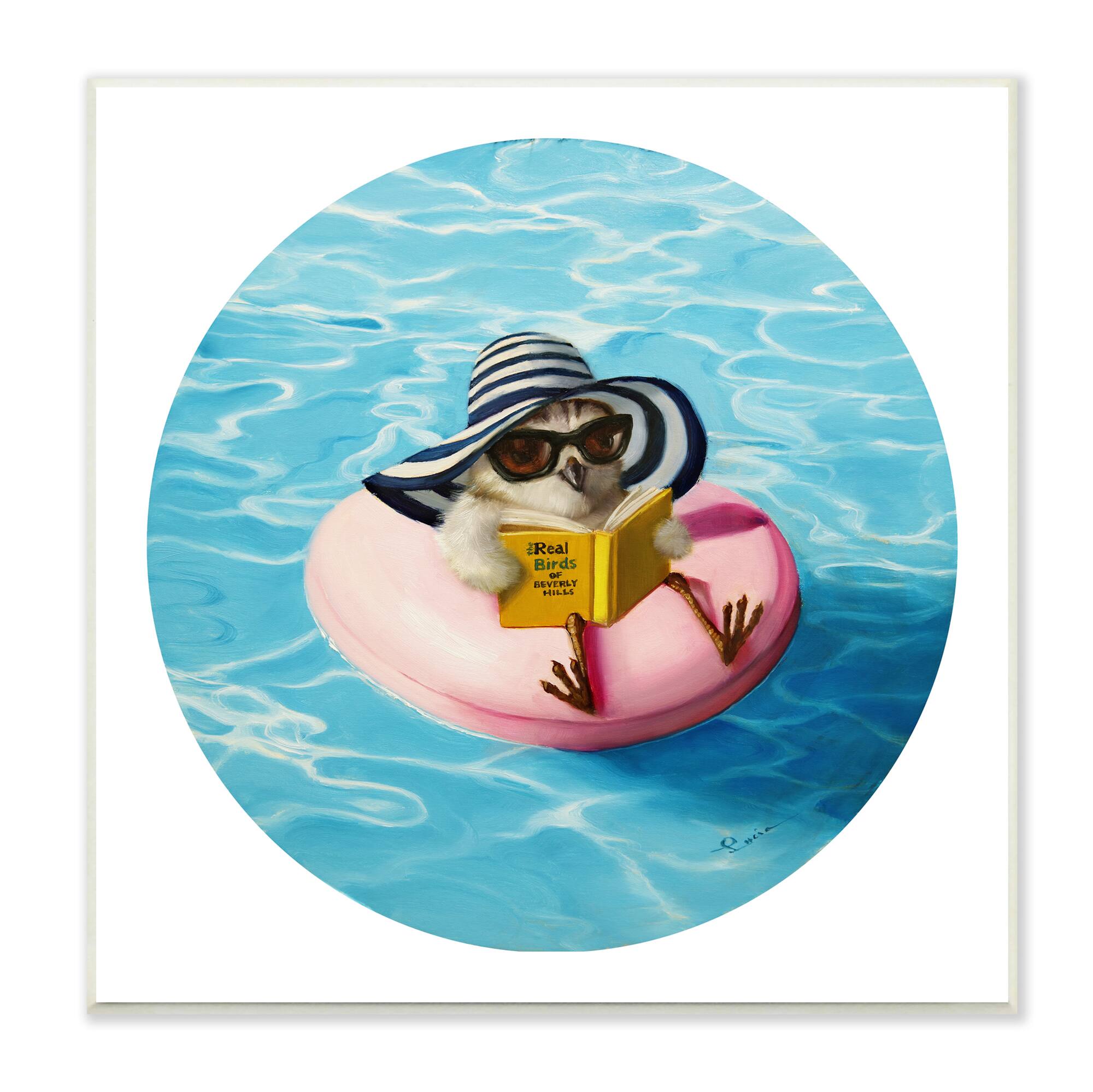 Stupell Industries Bird Reading Book Pool Float Beverly Hills Sun Hat,12&#x22; x 12&#x22;
