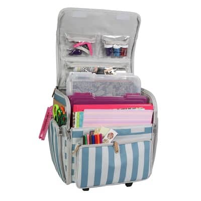 Everything Mary Blue and White Deluxe Collapsible Rolling Craft Bag