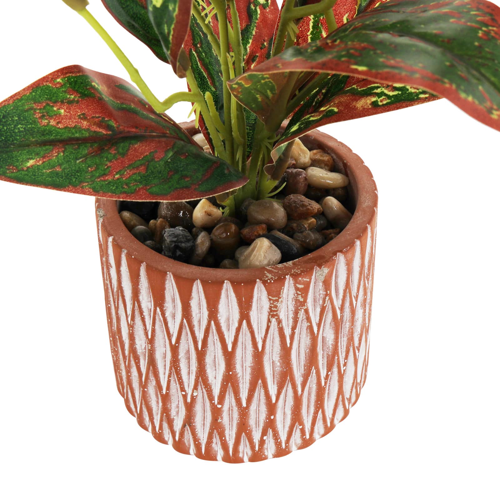 14&#x22; Croton Artificial Plant with Geometric Patterned Pot