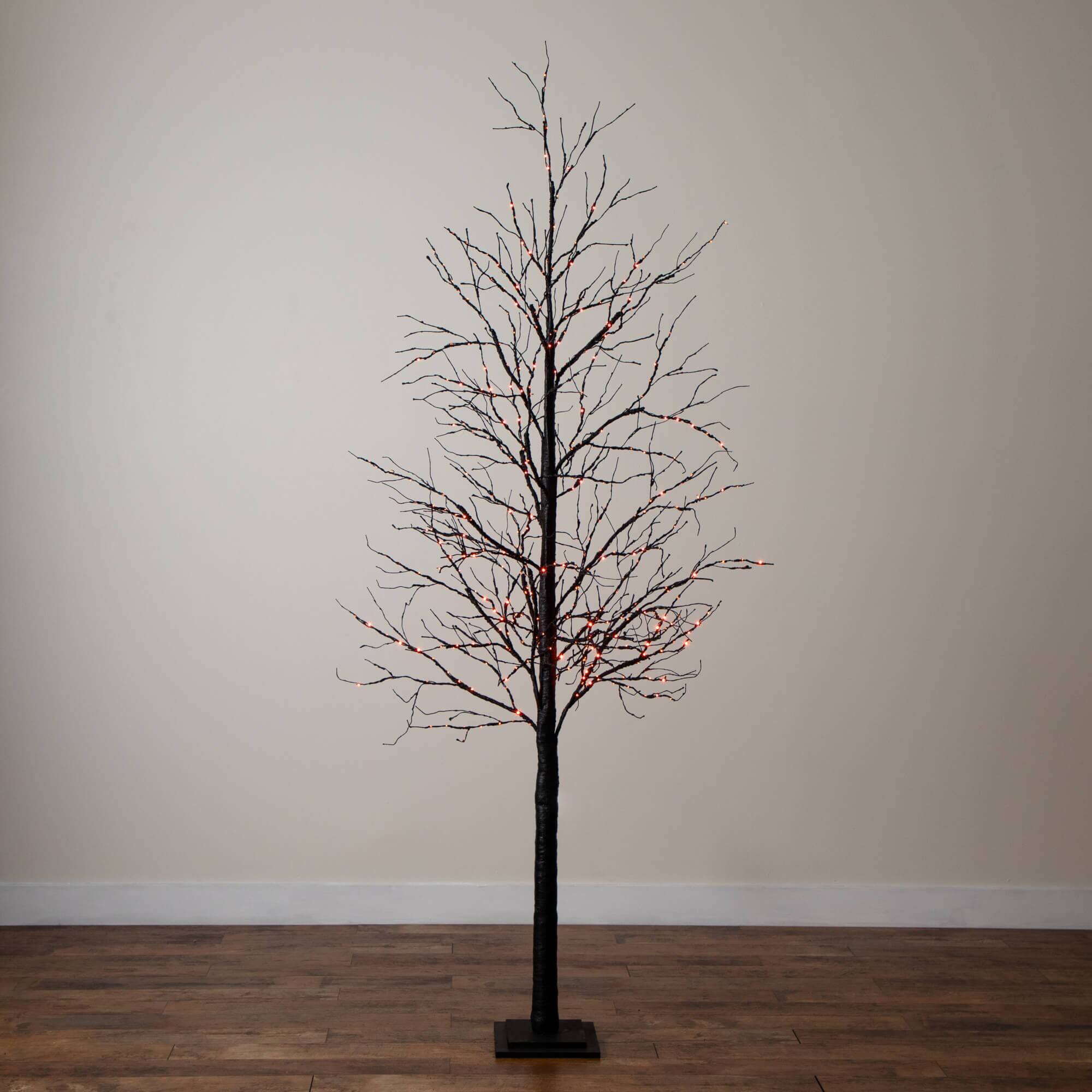 8ft. Pre-Lit Halloween Black Twig Artificial Tree with 510 Orange &#x26; Purple LED Lights