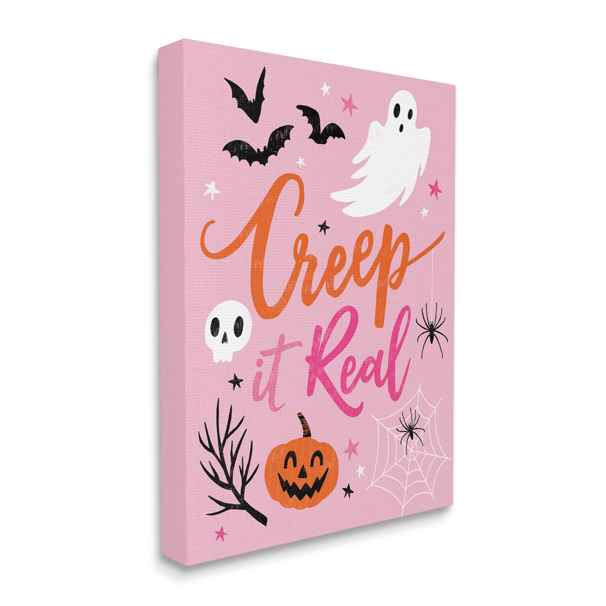 Stupell Industries Creep It Real Pink Halloween Phrase Canvas Wall Art