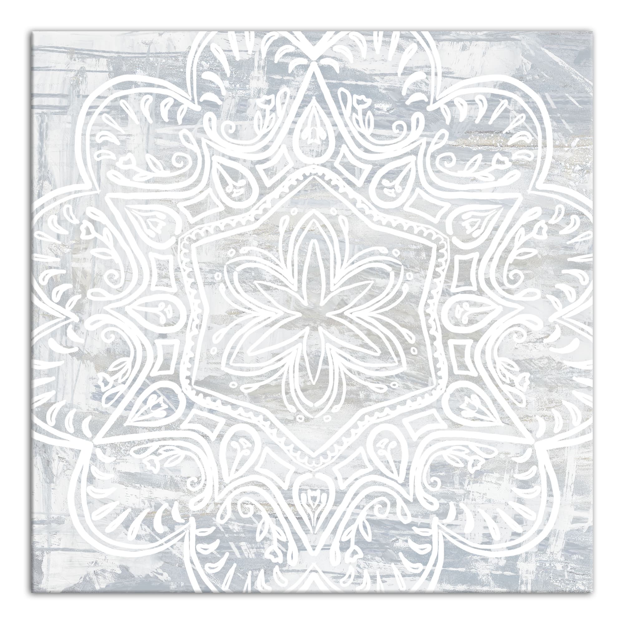 White Textured Medallion IV 16" x 16" Canvas Wall Art