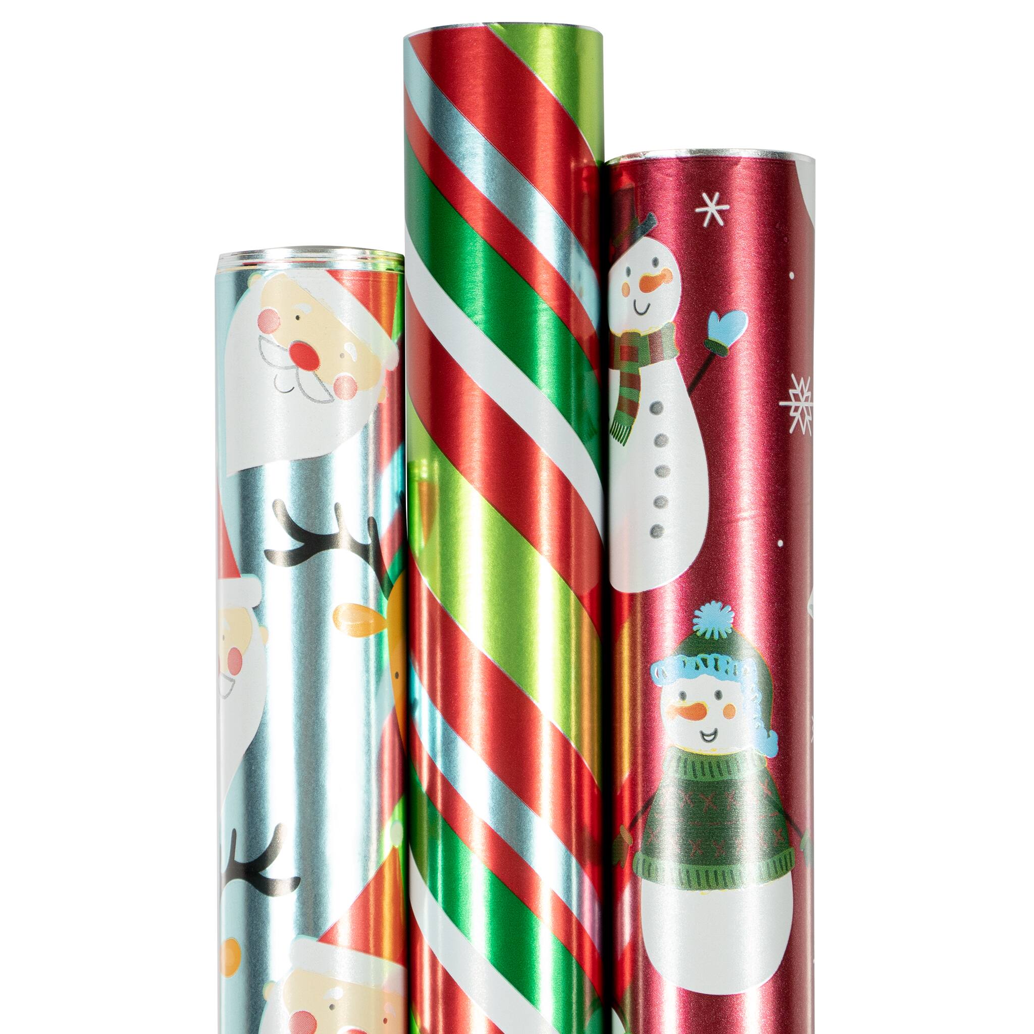 JAM Paper Jolly Winter Christmas Gift Wrap Set, 3ct