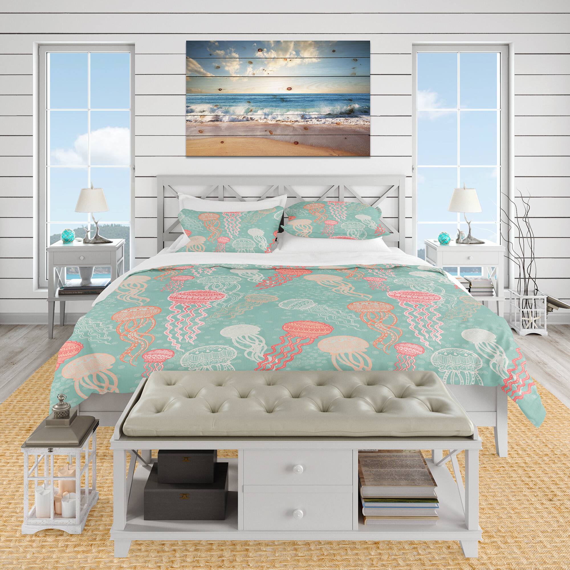 Designart &#x27;Jellyfish Pattern&#x27; Nautical &#x26; Coastal Bedding Set - Duvet Cover &#x26; Shams